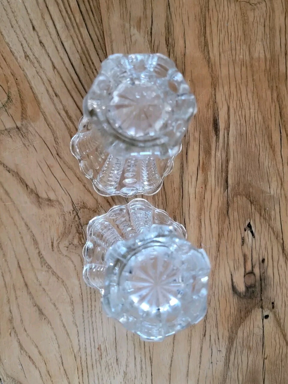 Vtg MCM 2 Anchor Hocking Clear Pressed Glass Bubble Dots & Bars 4.75 in Vase