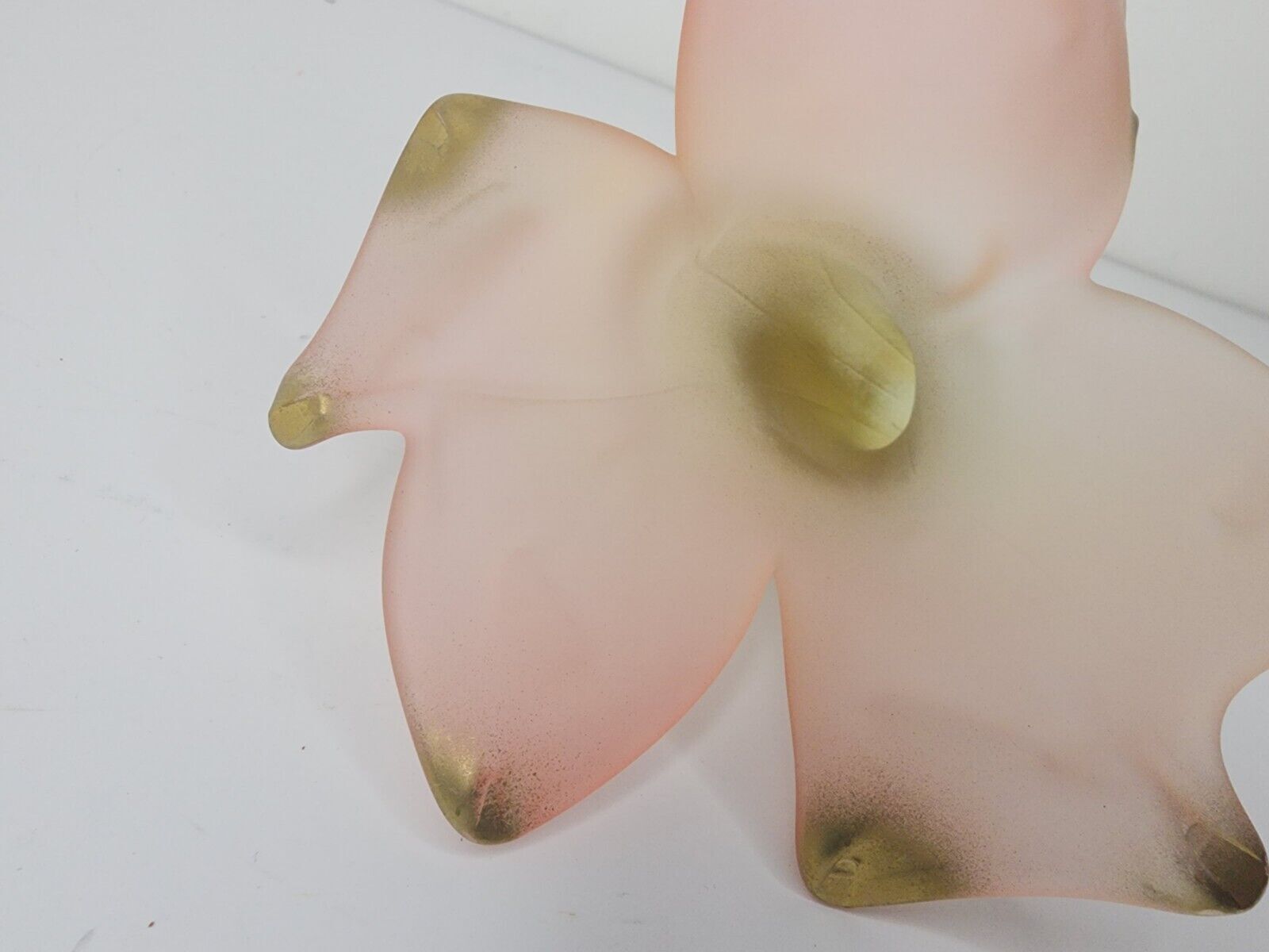 Long Frosted Yellow Pink and Gold Hollow Art glass flower 20 1/2”