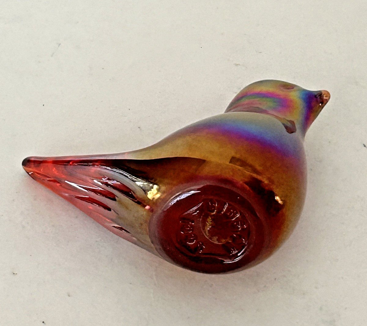 1996 Gibson Art Glass Hand‑Blown Iridescent Bird Figurine Paperweight