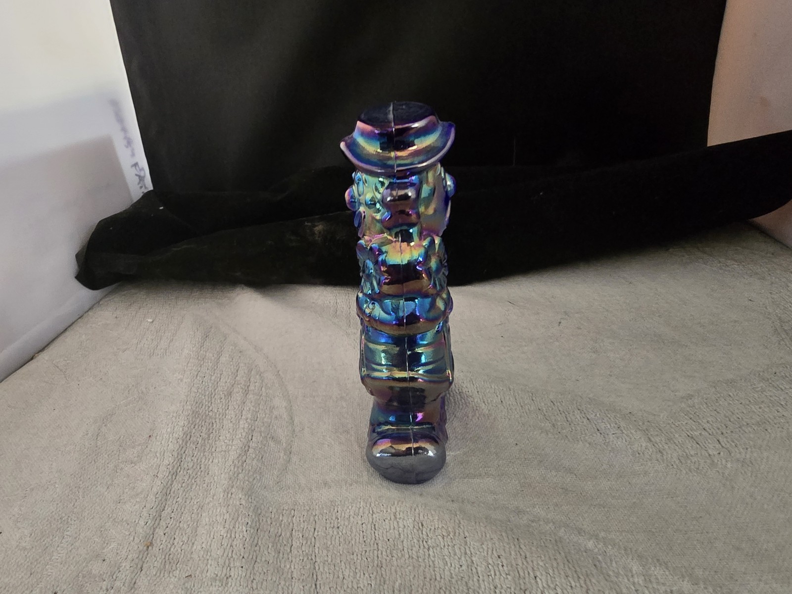 Boyd Iridescent Cobalt Blue Carnival Glass Virgil Two Faced Clown Happy Sad