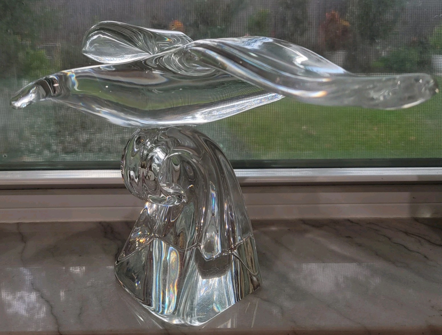 Steuben Glass Flying Seagull Figurine Signed By Lloyd Atkins READ!! HUGE HEAVY