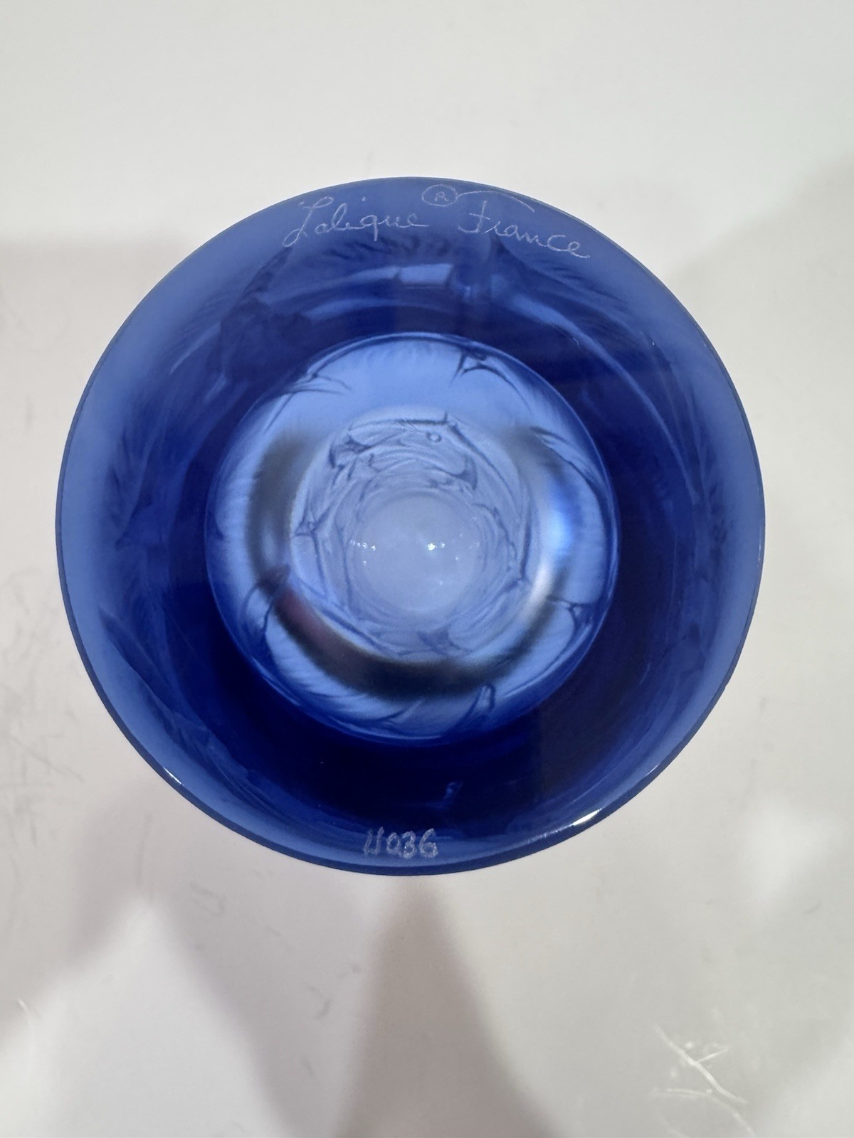 RARE Lalique Blue Hirondelles (Swallows) Vase MINT Condition w/Label