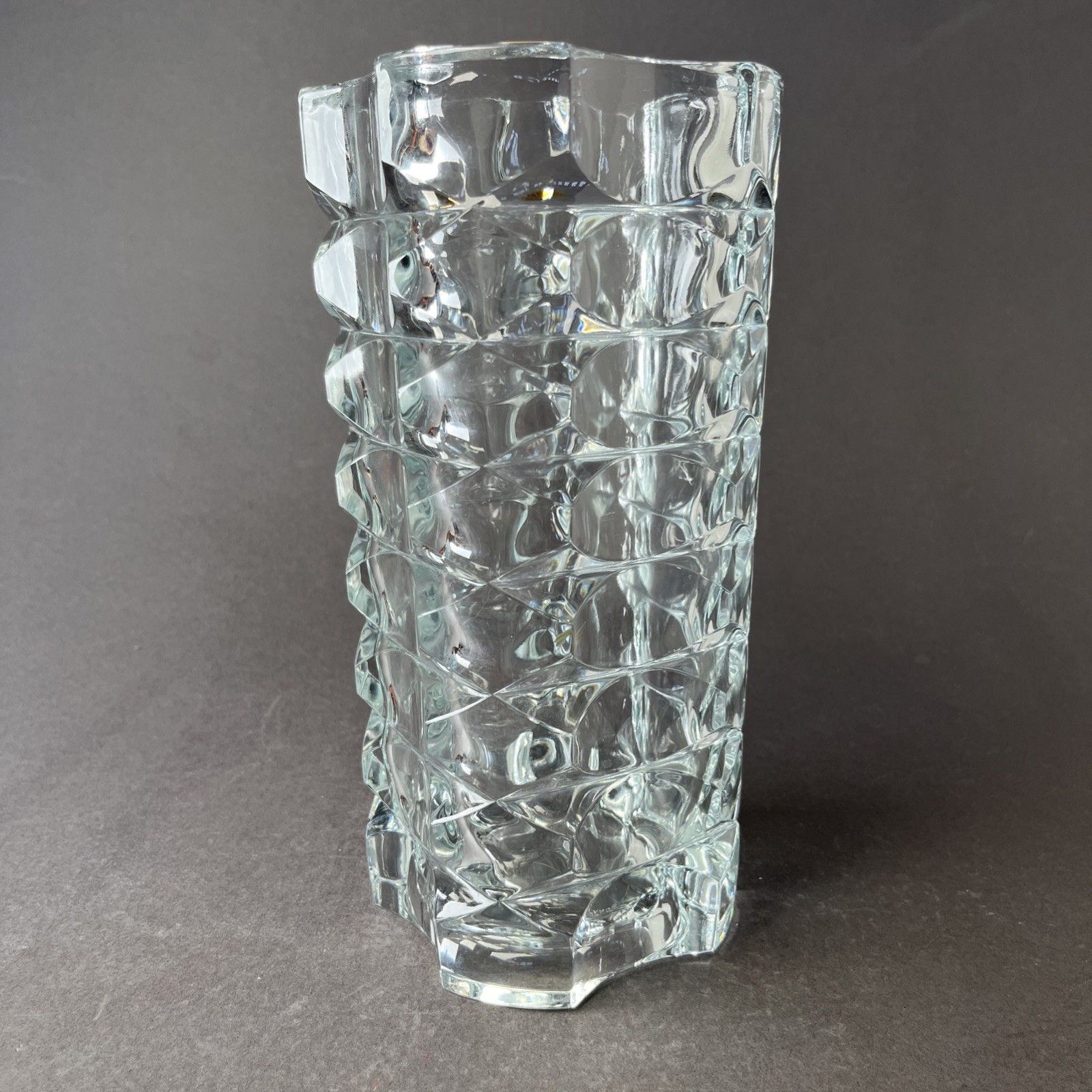 MCM French Geometric Design 9.75” Glass Flower Vase Signed “FRANCE”
