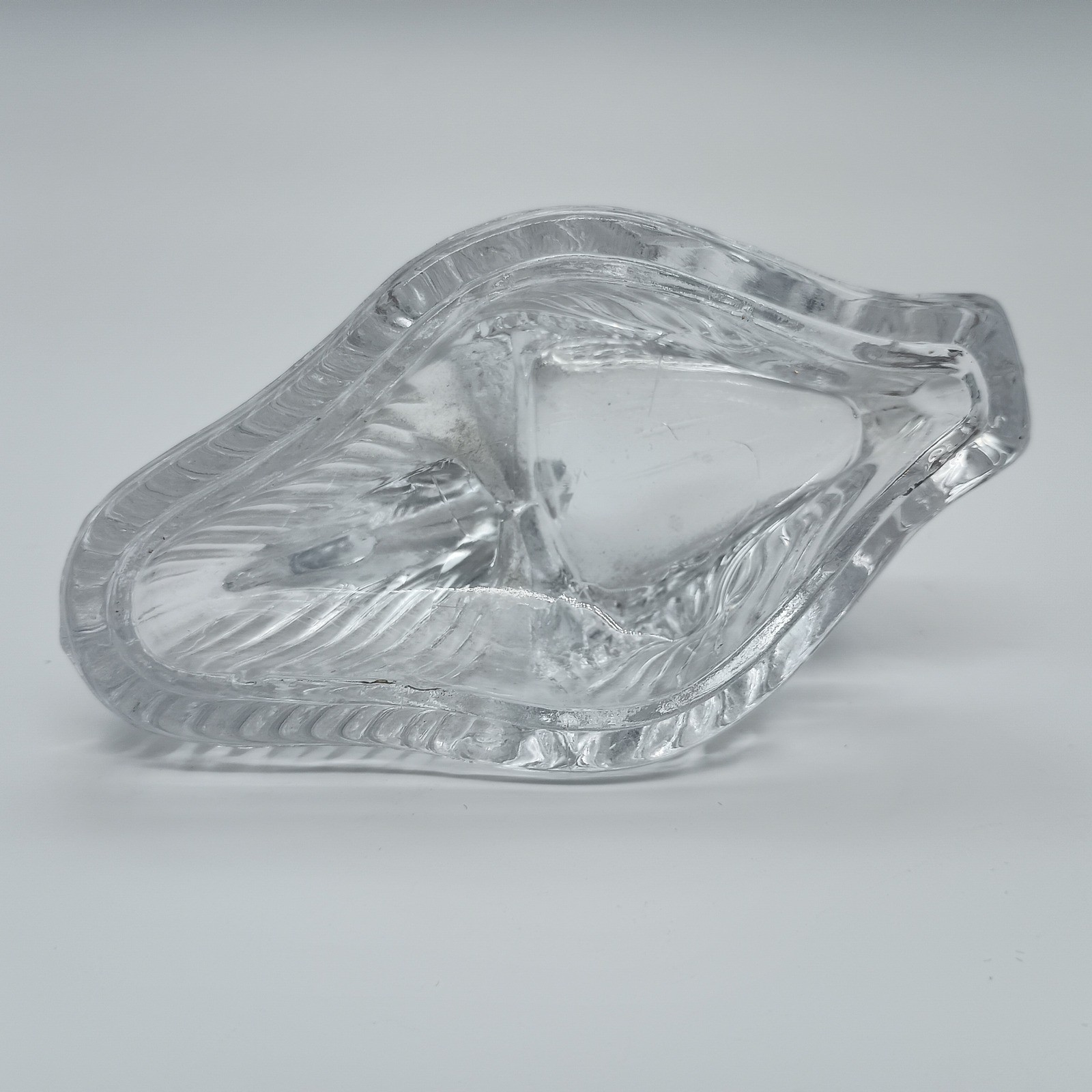Vintage Clear Pressed Glass Swan Trinket Dish with Lid Jewelry Box Starburst