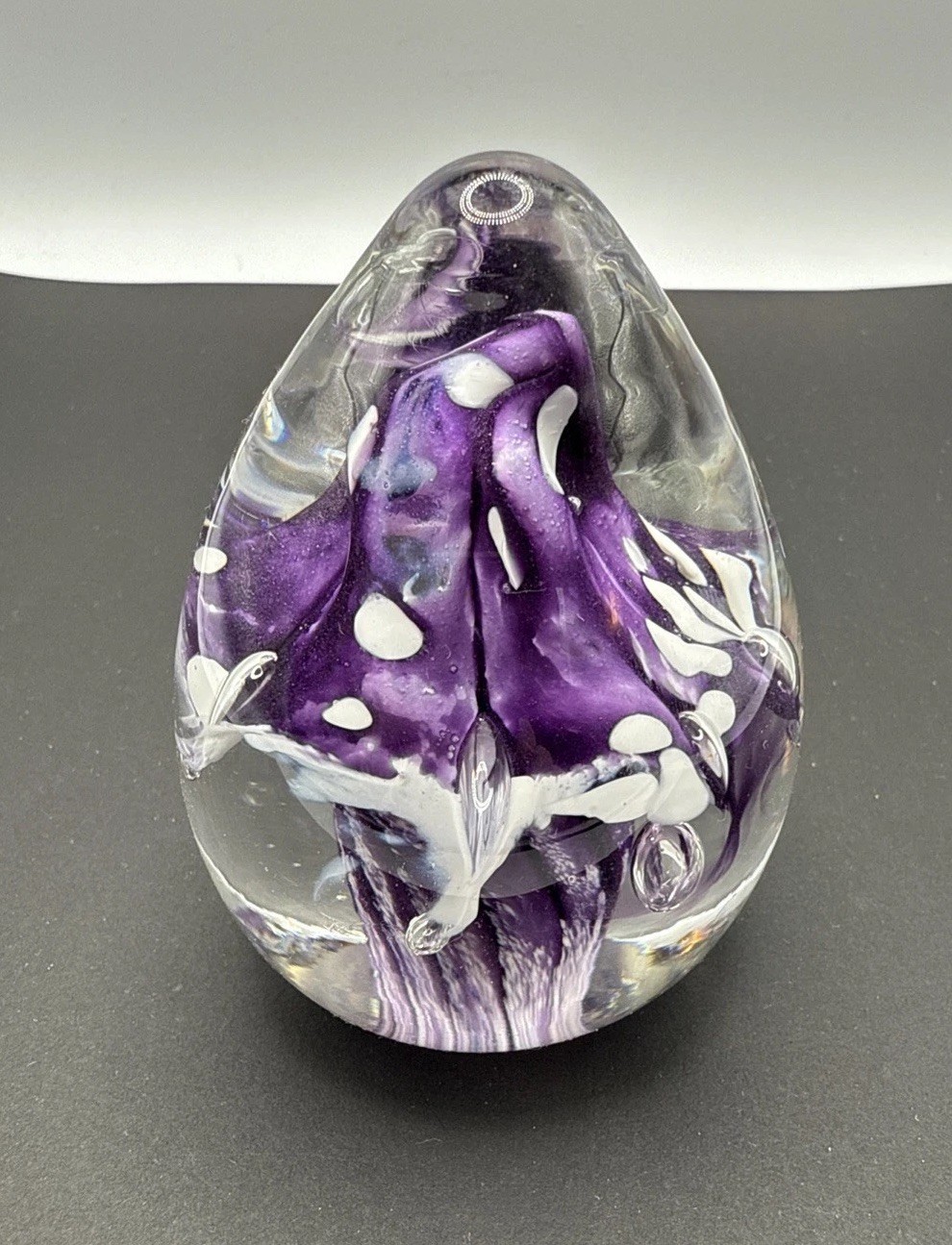 Vintage 1995 Signed ALNY Paperweight Unique Design Purple Spotted Mushroom