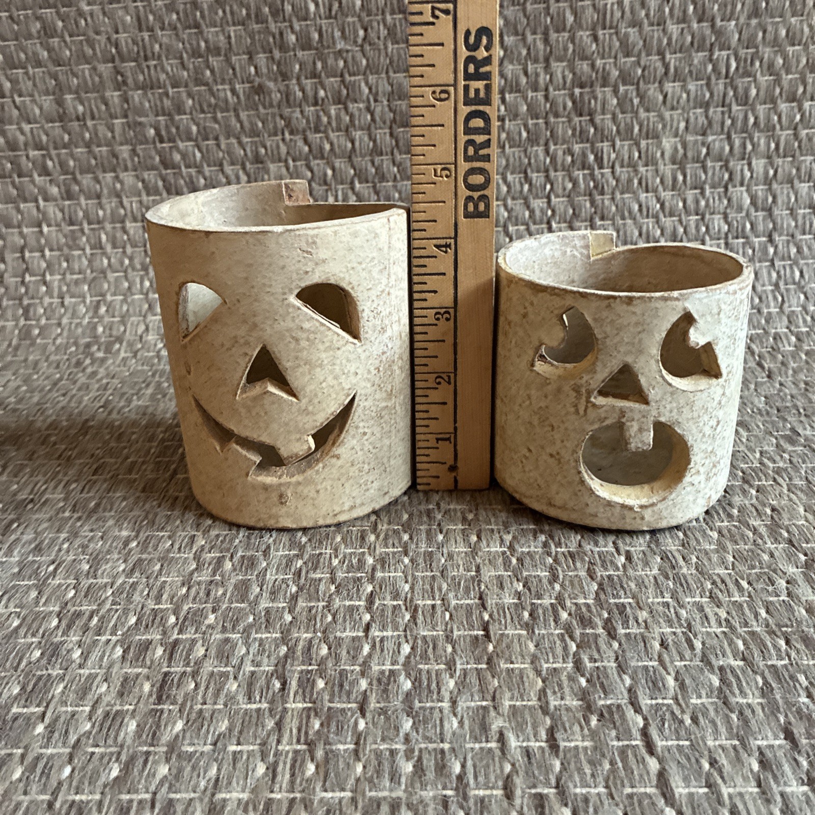 Art Pottery Clay Halloween Jack-o-lanterns Candle Holders (Lot Of 4) Handmade