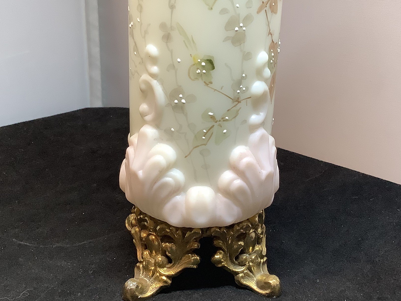 Antique Wavecrest Vase Textured Hand Painted 6 1/4 Inch Column Rose Motif