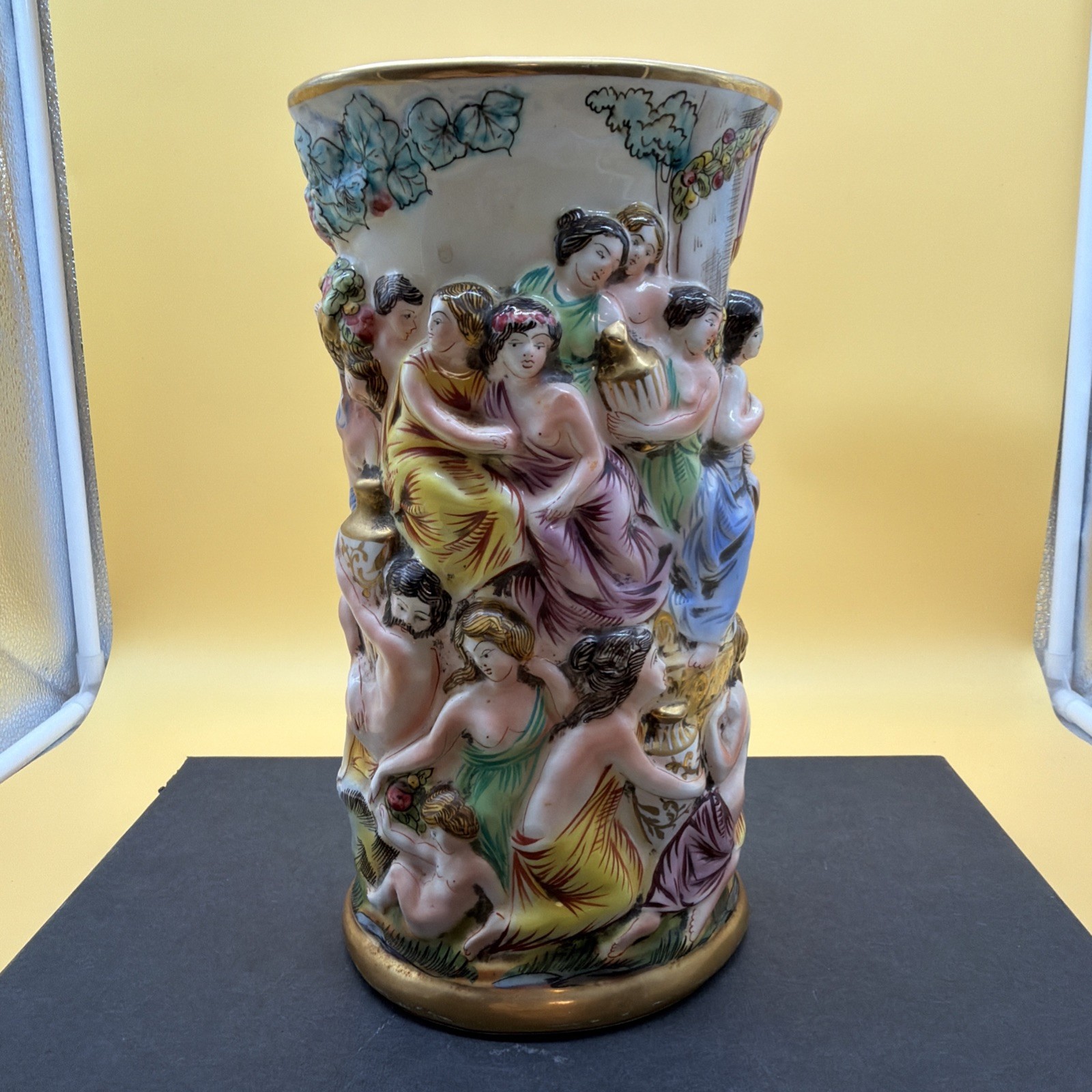 Vintage Capodimonte Large Porcelain Figural Vase 10.5” Tall