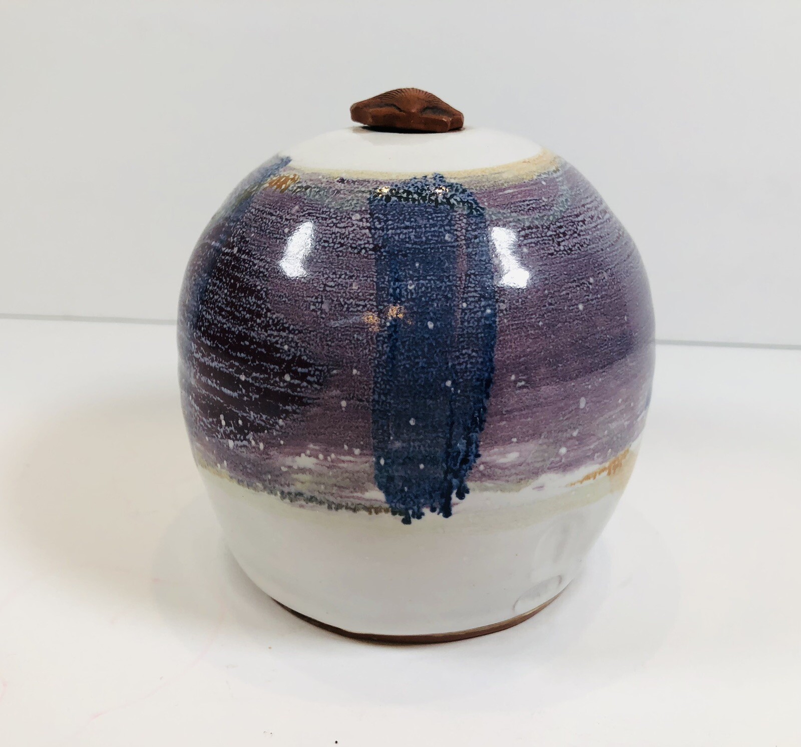 Red Clay Studio Art Pottery Oil Fragrance Diffuser Glazed Marked Purple White