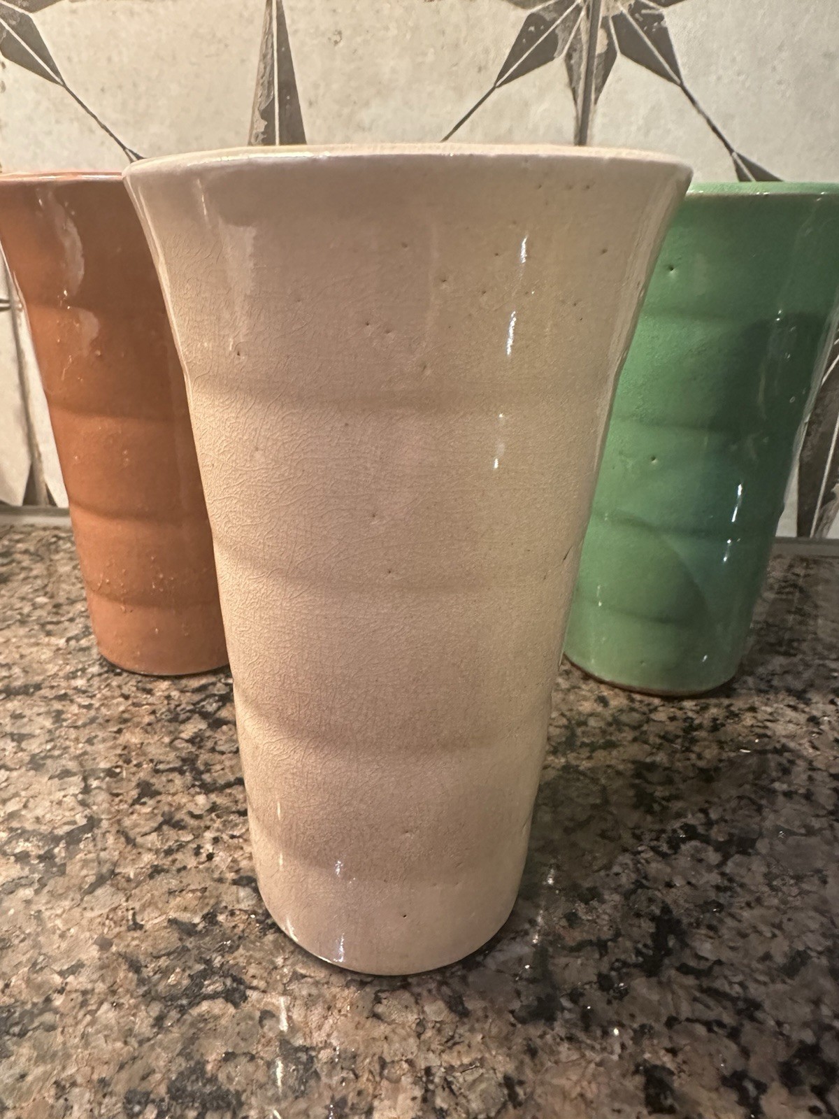 VINTAGE Bauer Pottery Ring Ware Collection Of 4 Tumblers Blue Green Orange