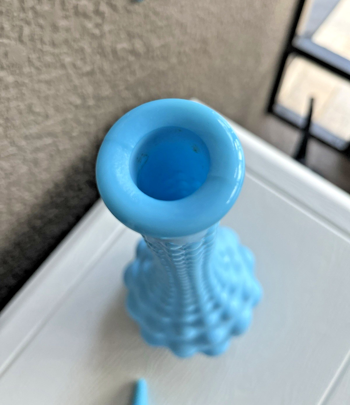 Empoli MCM blue milk glass big bubble or hobnail decanter genie bottle