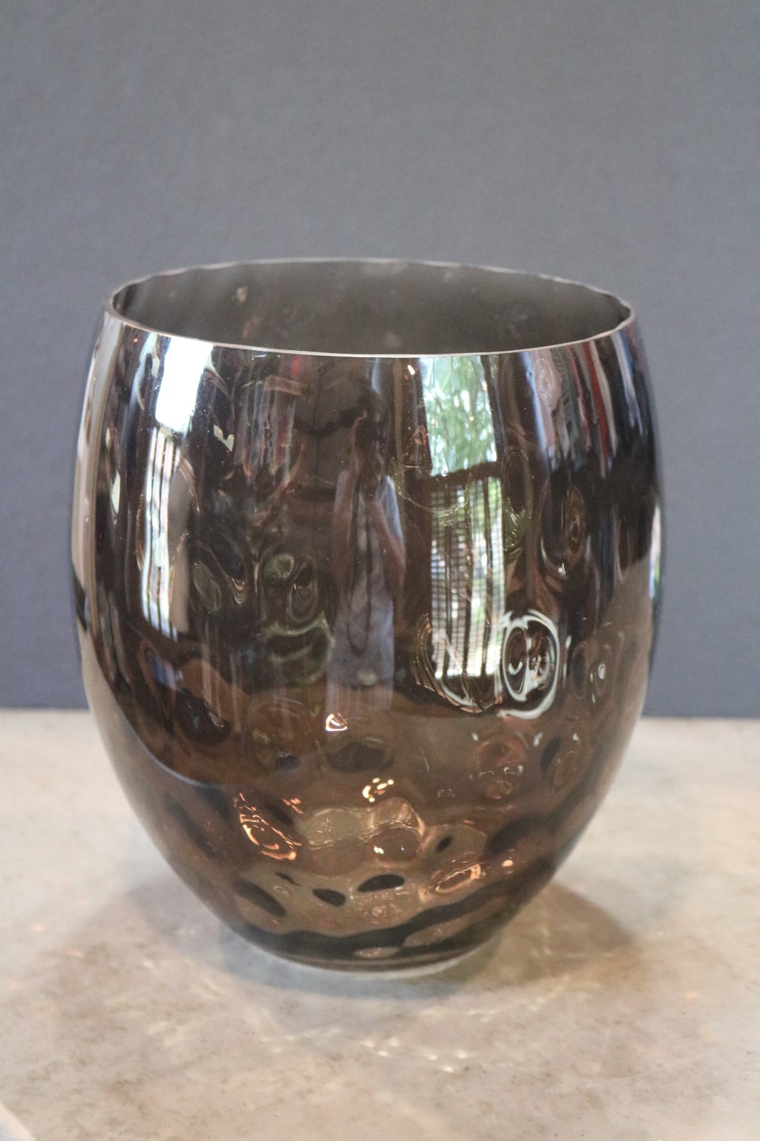 Hand‑Blown Thumbprint Optic Art Glass Vase – Smoky Iridescent Luster – Unmarked