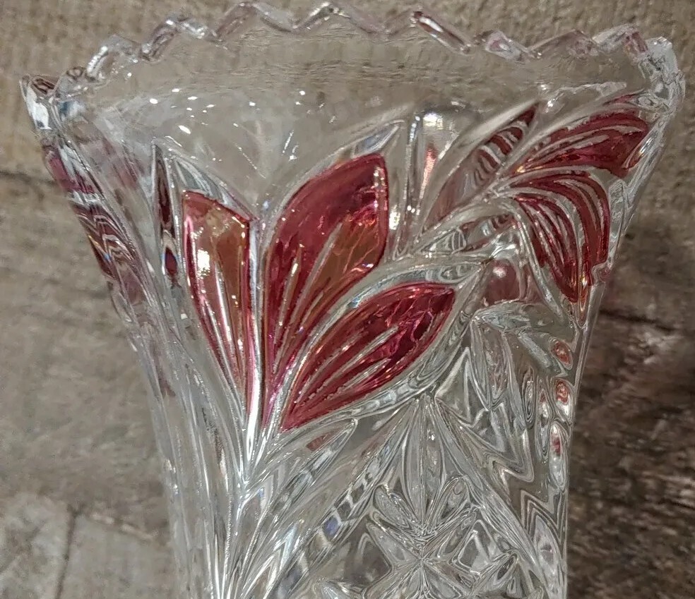 Anna Hutte Lead Crystal Vase Ruby Clear Bleikristall Rendezvous Germany Rubin