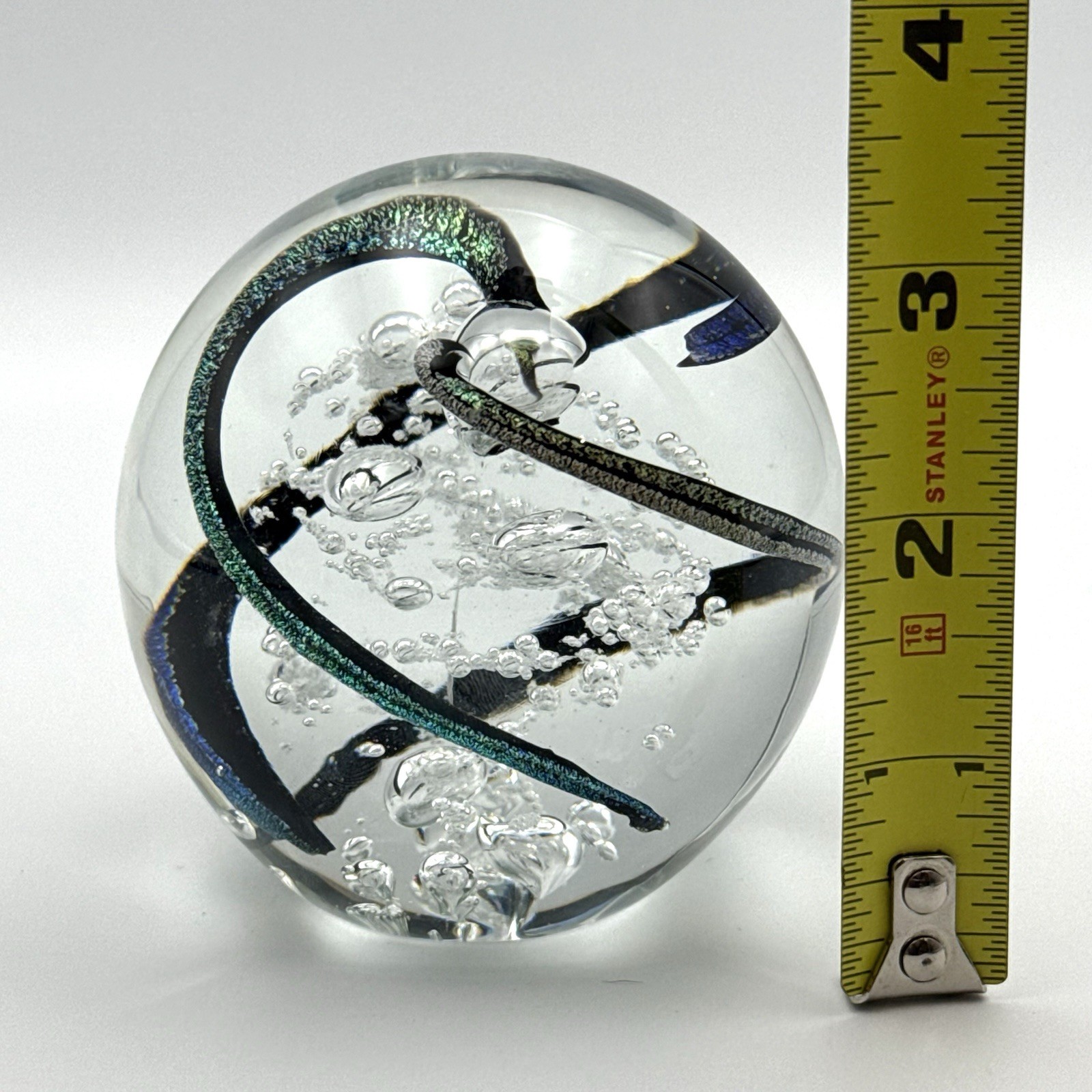Signed Marilyn Kimble Holt 1994 Art Glass Paperweight Iridescent Bubbles 3”