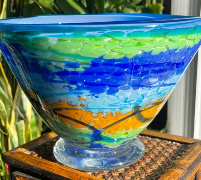 Dale Tiffany Favrile Art Glass hand blown abstract Murano style large bowl