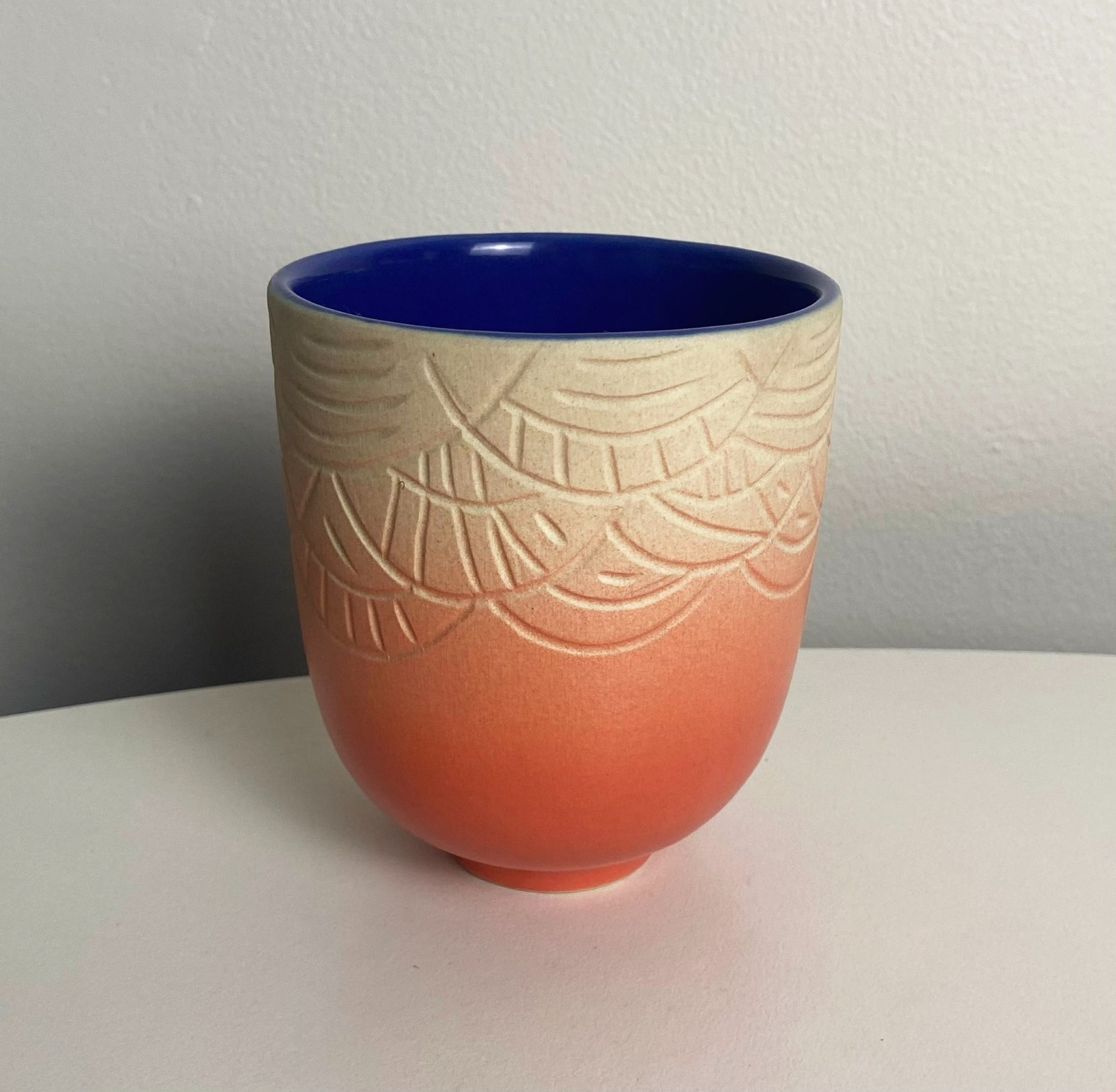 Handmade Ceramic Vessel [ KOA ] Made in Australia Orange Ombre Etched Finish