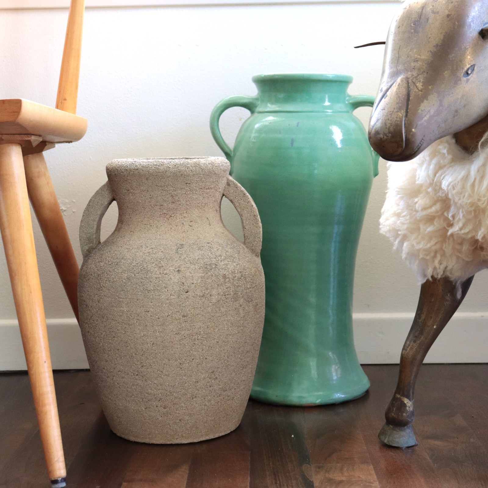 Hillside Pottery Cement Vase 2 Handled Pot Planter Early California Los Angeles