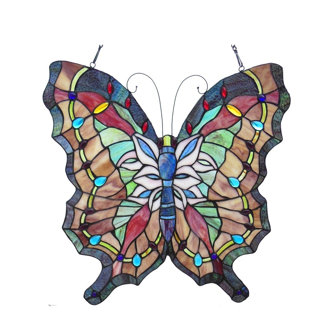 Tiffany Style Stained Glass Butterfly Window Panel Suncatcher 22″ Handcrafted