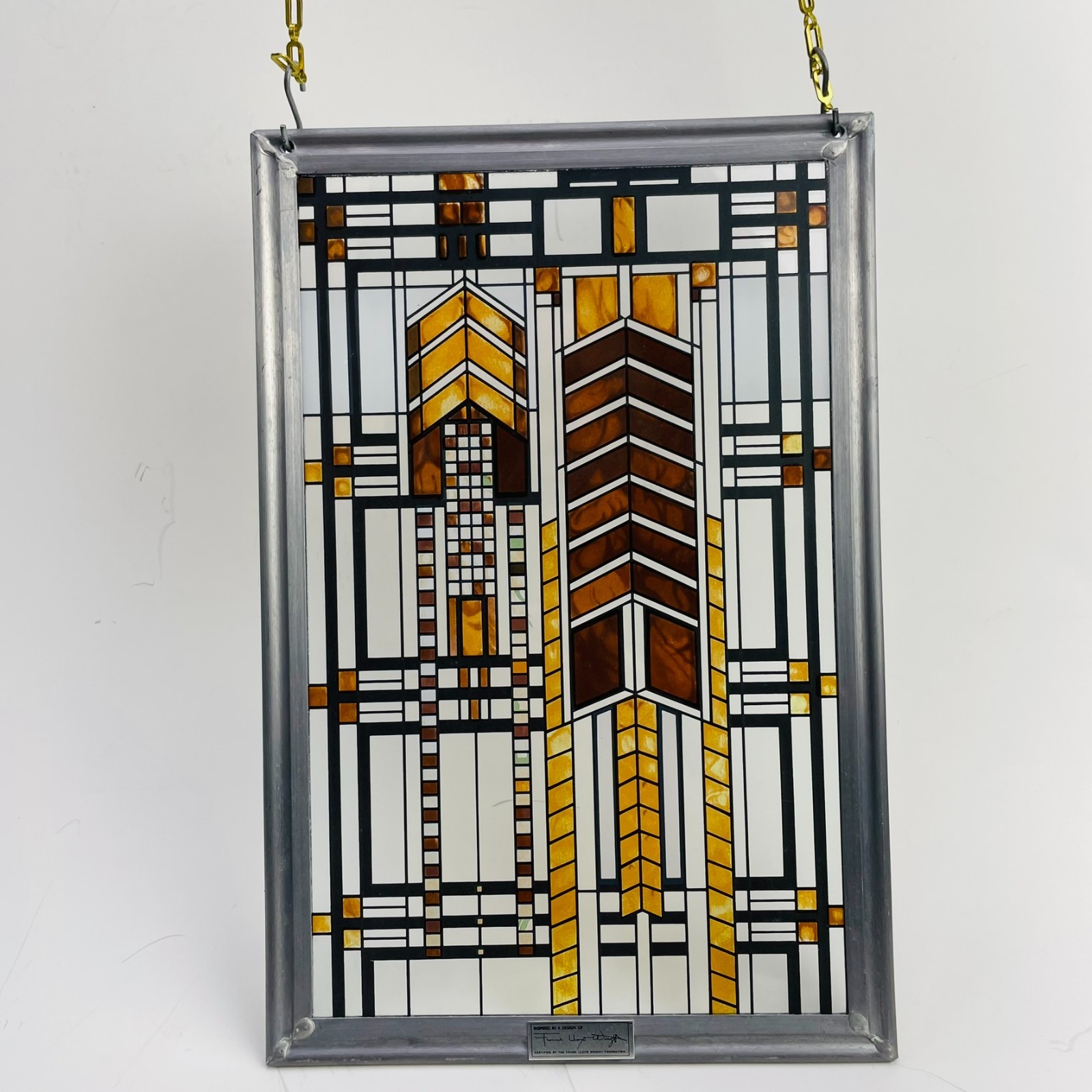 Frank Lloyd Wright MCM Autumn Sumac Stained Glass Suncatcher 11.25×7.5