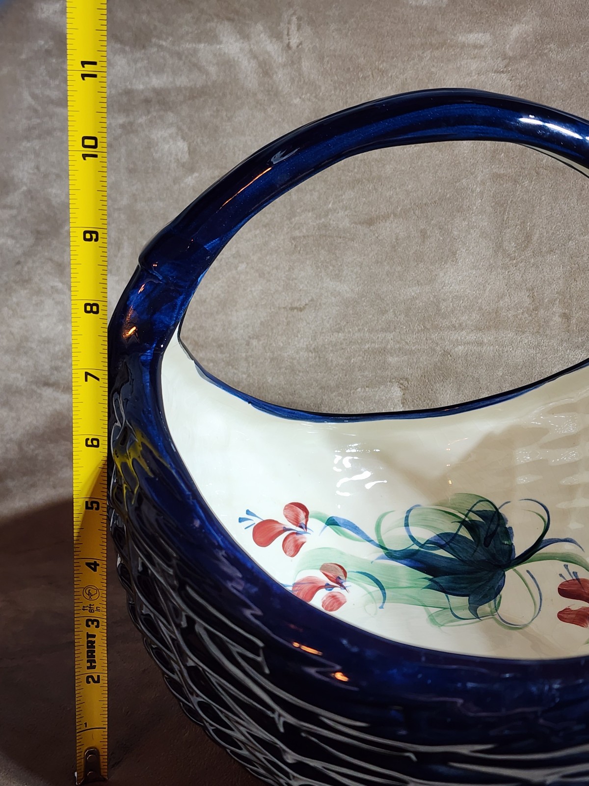 Vintage Gail Pittman Ceramic Pottery Basket Signed – Grapevine Blue Green Patter