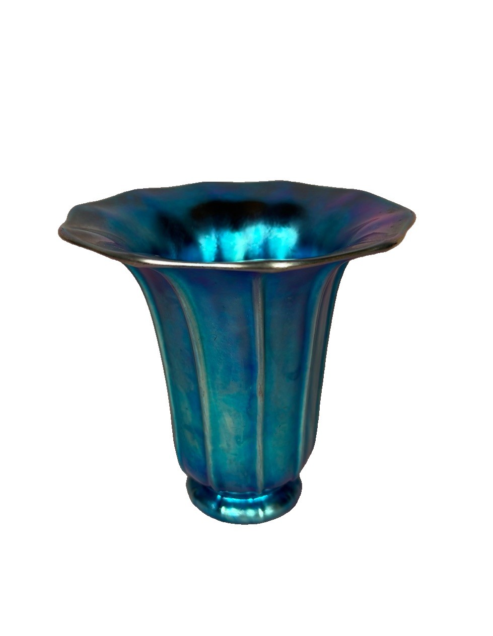 Steuben Aurene Blue Art Glass Ribbed Vase