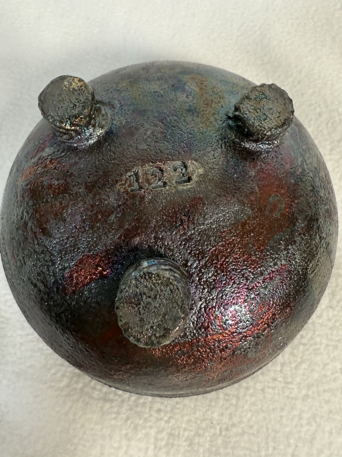 RAKU Studio Art Pottery Footed Bowl Ceramics Stamped 122