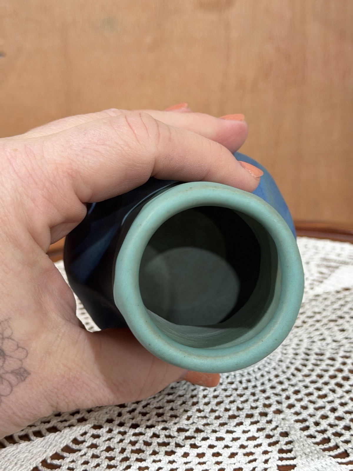 Van Briggle Art Pottery Arts & Crafts Mission Design Blue Glaze Vase Signed CF