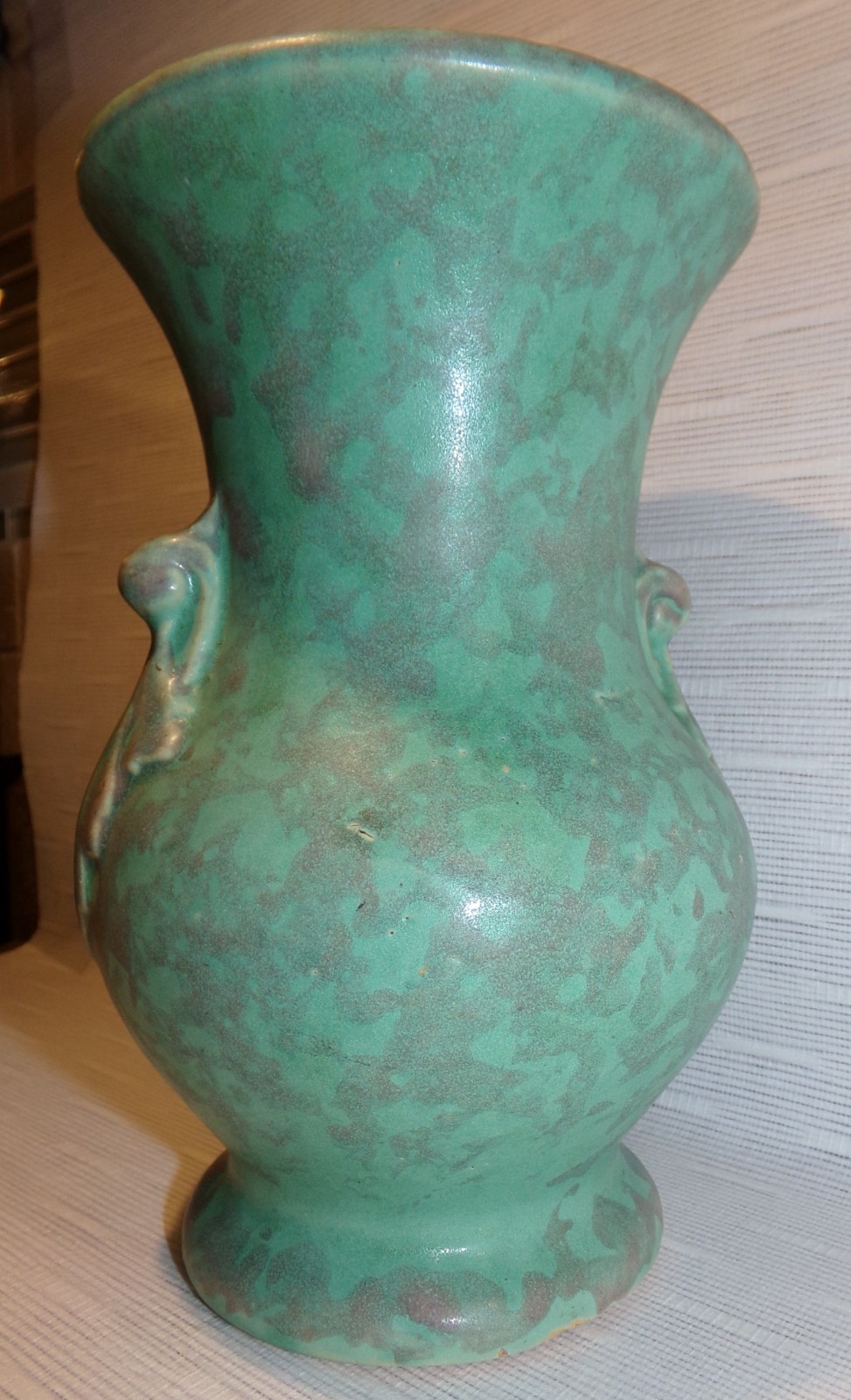 Brush McCoy Vintage Green Vellum 2 handle Pottery Vase 742 Matte 8″ 1920-1930