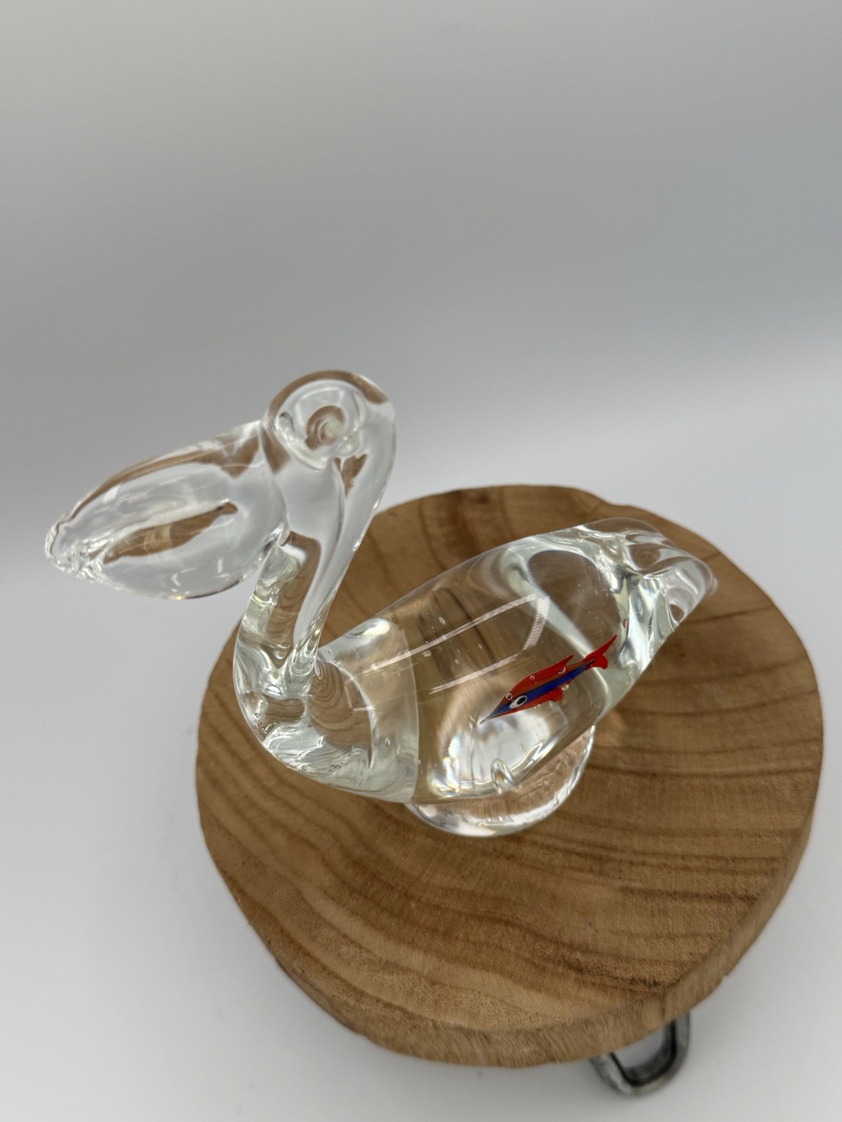 Art Glass Pelican Paperweight Figurine Fish Inside Belly Handblown Vintage
