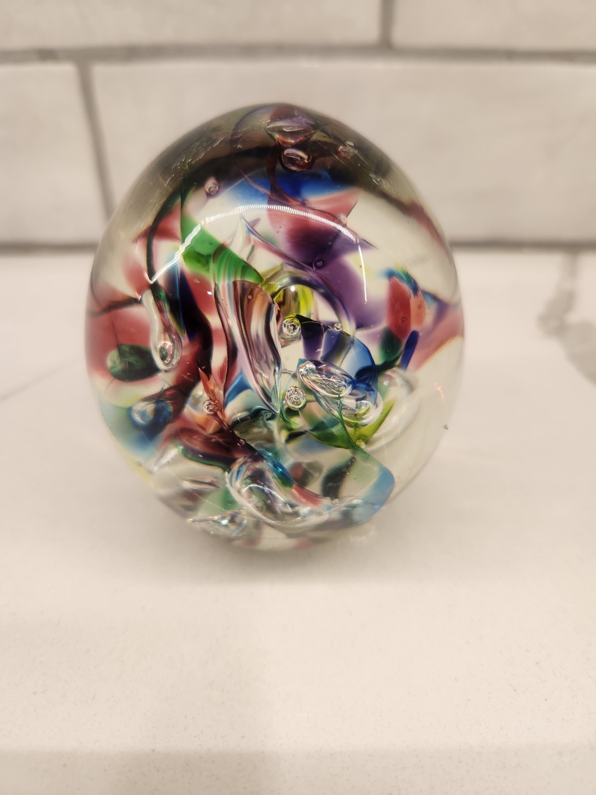 Art Glass Paperweight HG Studio Swirled Multi Colored Hand Blown Signed & Dated