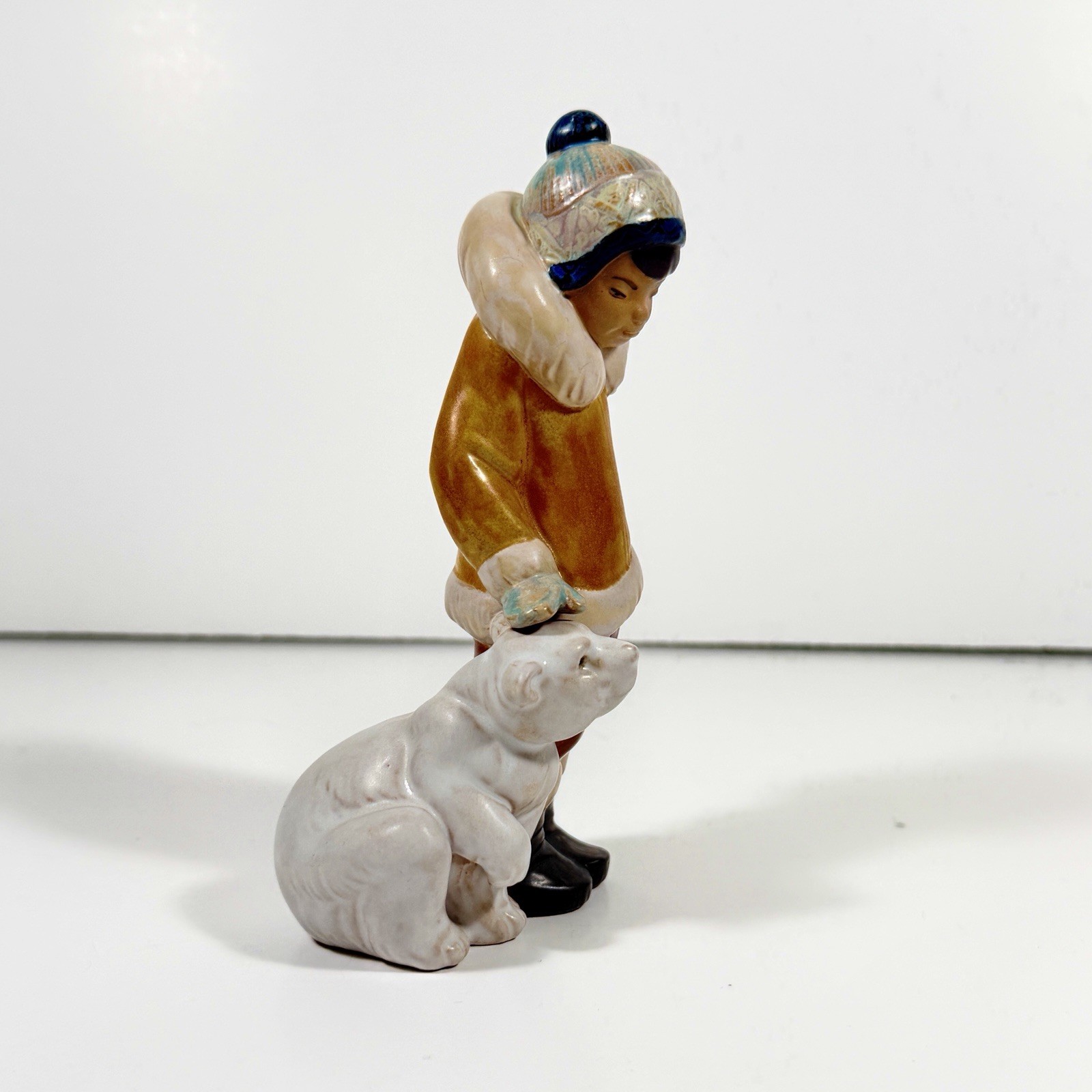 Lladro Eskimo Boy with Pet Porcelain Figurine, Matte #2269, 6” Vintage Retired