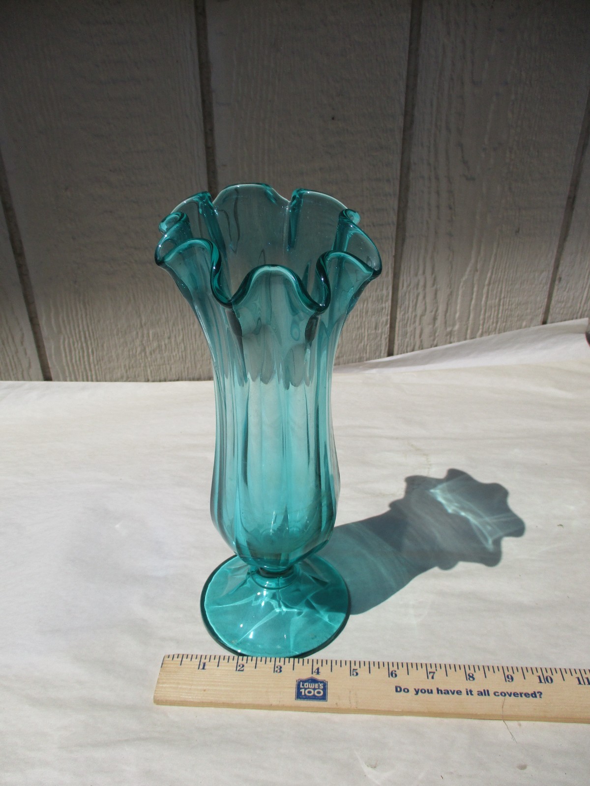 VTG MCM Westmorland Clear Teal Blue Swung Handkerchief Footed Vase 12″