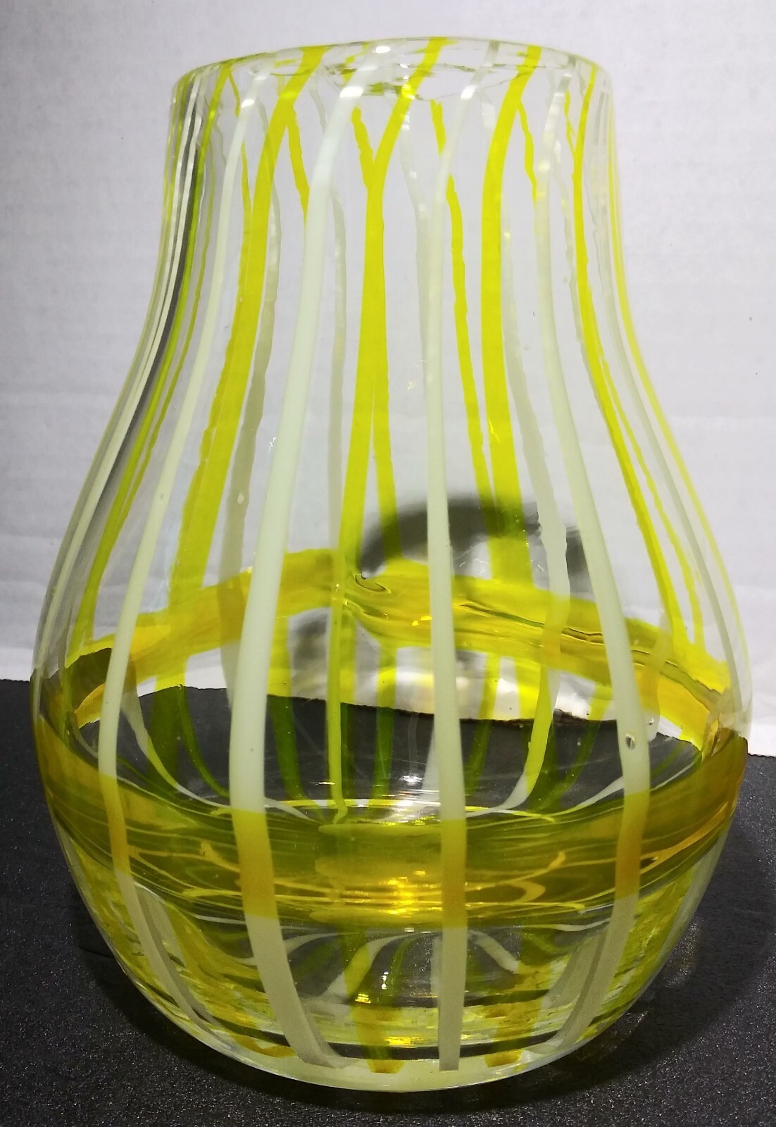 Anthropologie Yellow Stripes 6.5” Tall Blown Glass Vase Art Glass