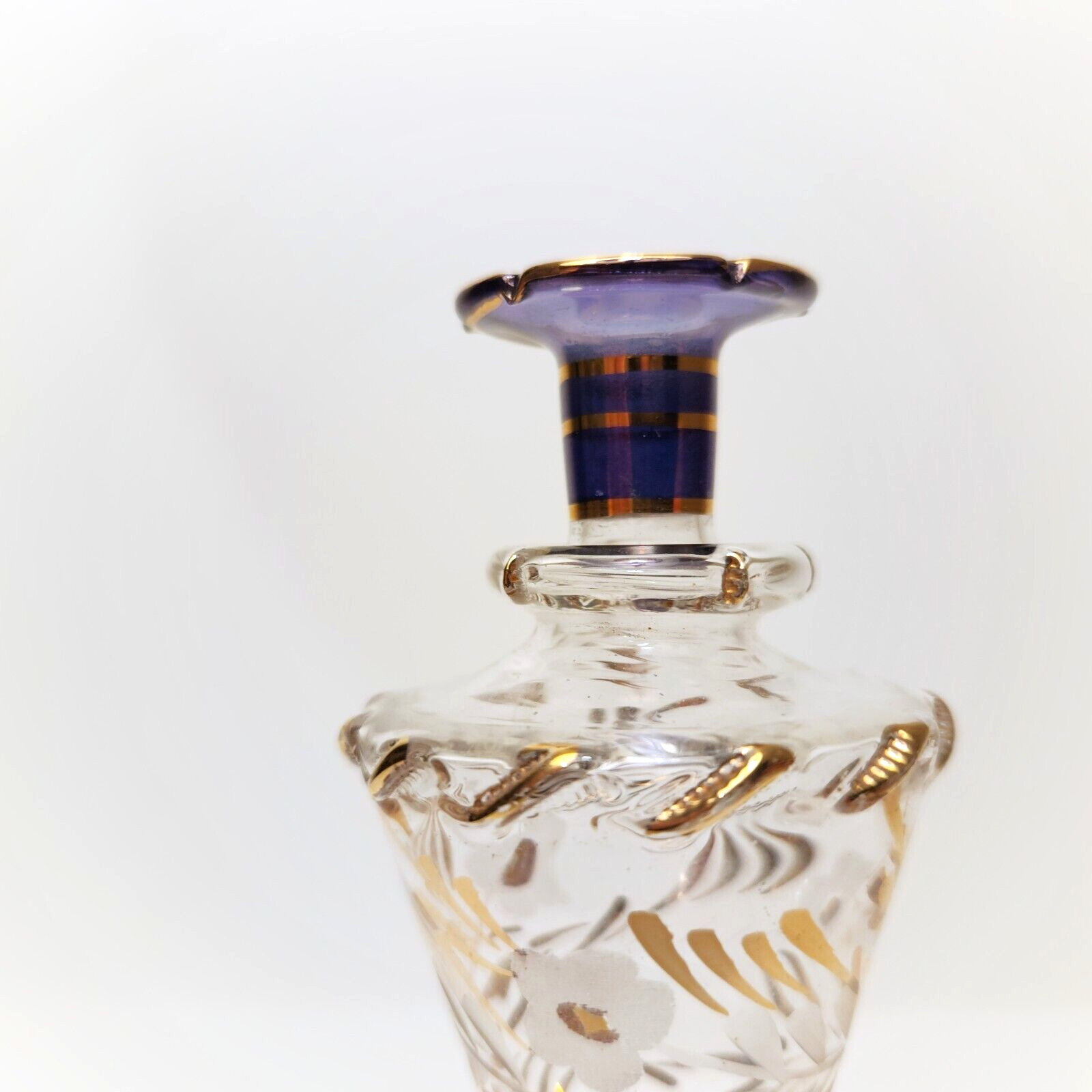 Amethyst 18K Gold Handmade Egyptian Glass Bottles Vase Clear Blue Small