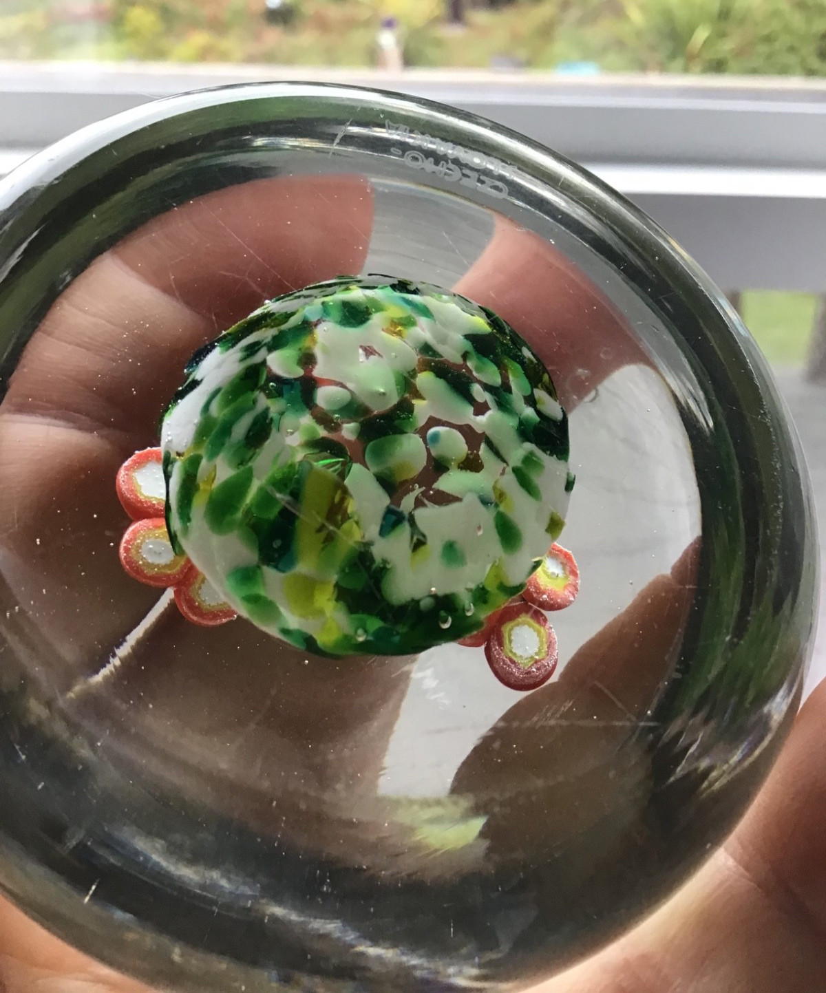 Vintage Bohemia Czechoslovakia Hand Made Paperweight Three Orange Flowers 3 Inch