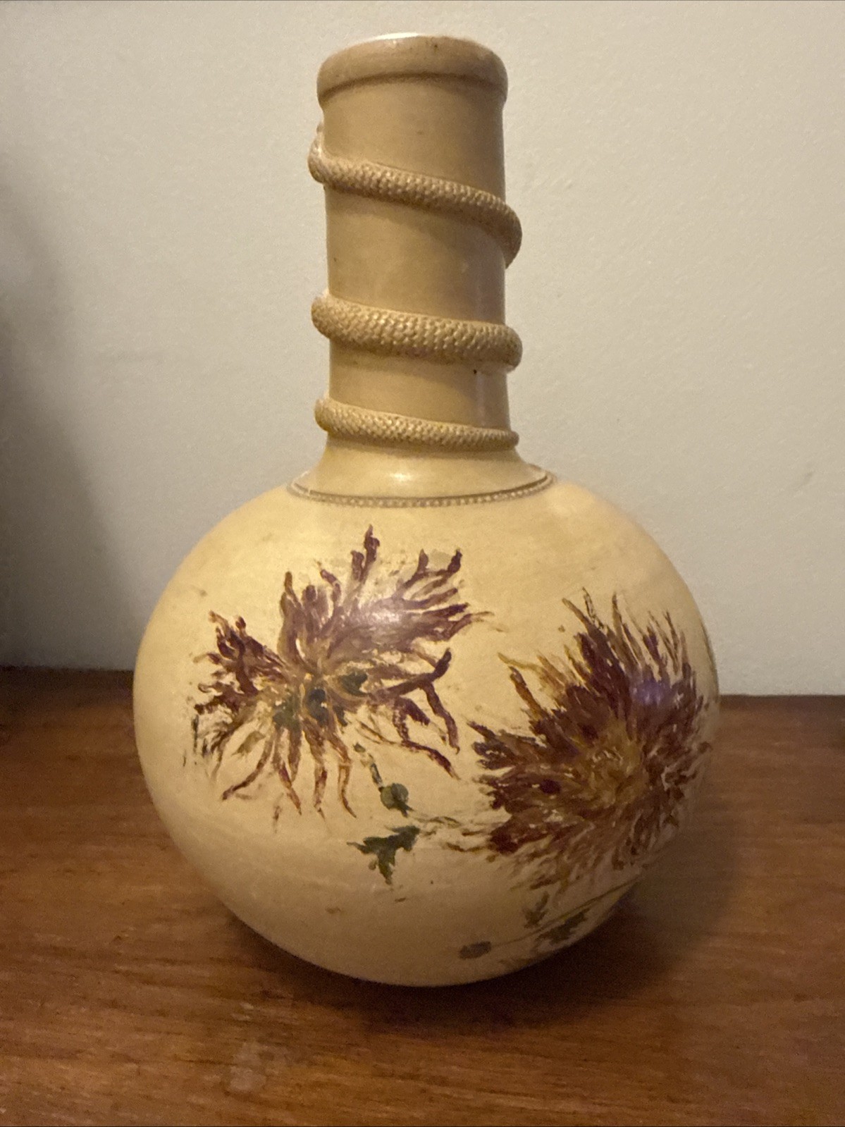 Vintage Stoneware Vase With Snake Wrapped Around The Neck
