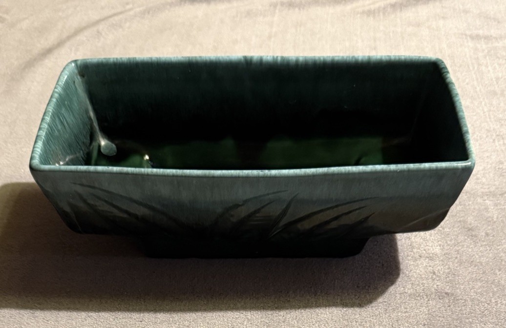 Vintage Hull Pottery F78 Planter –Green Drip Glaze Rectangular Console Pot – USA