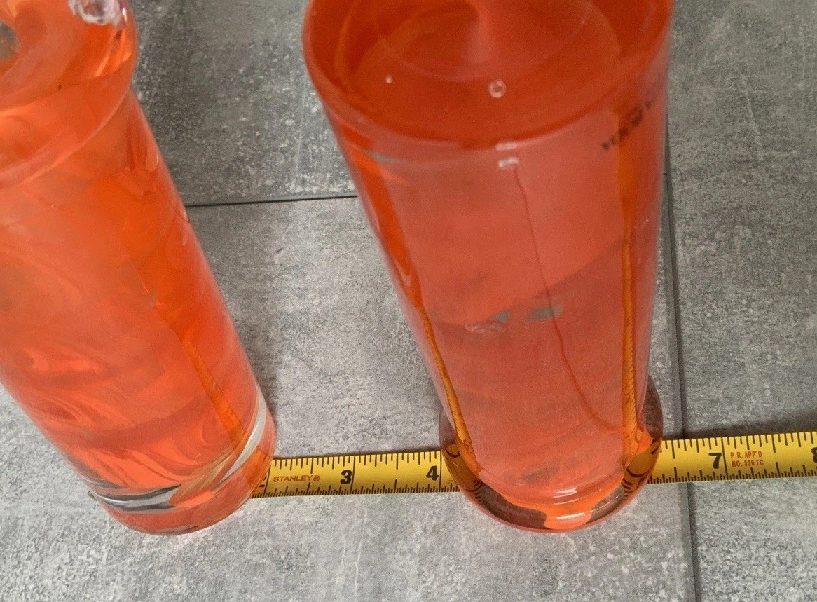 Kosta Boda Atoll Swirl Candle Stick Holders Orange Set of 2 Anna Ehrner? Sweden