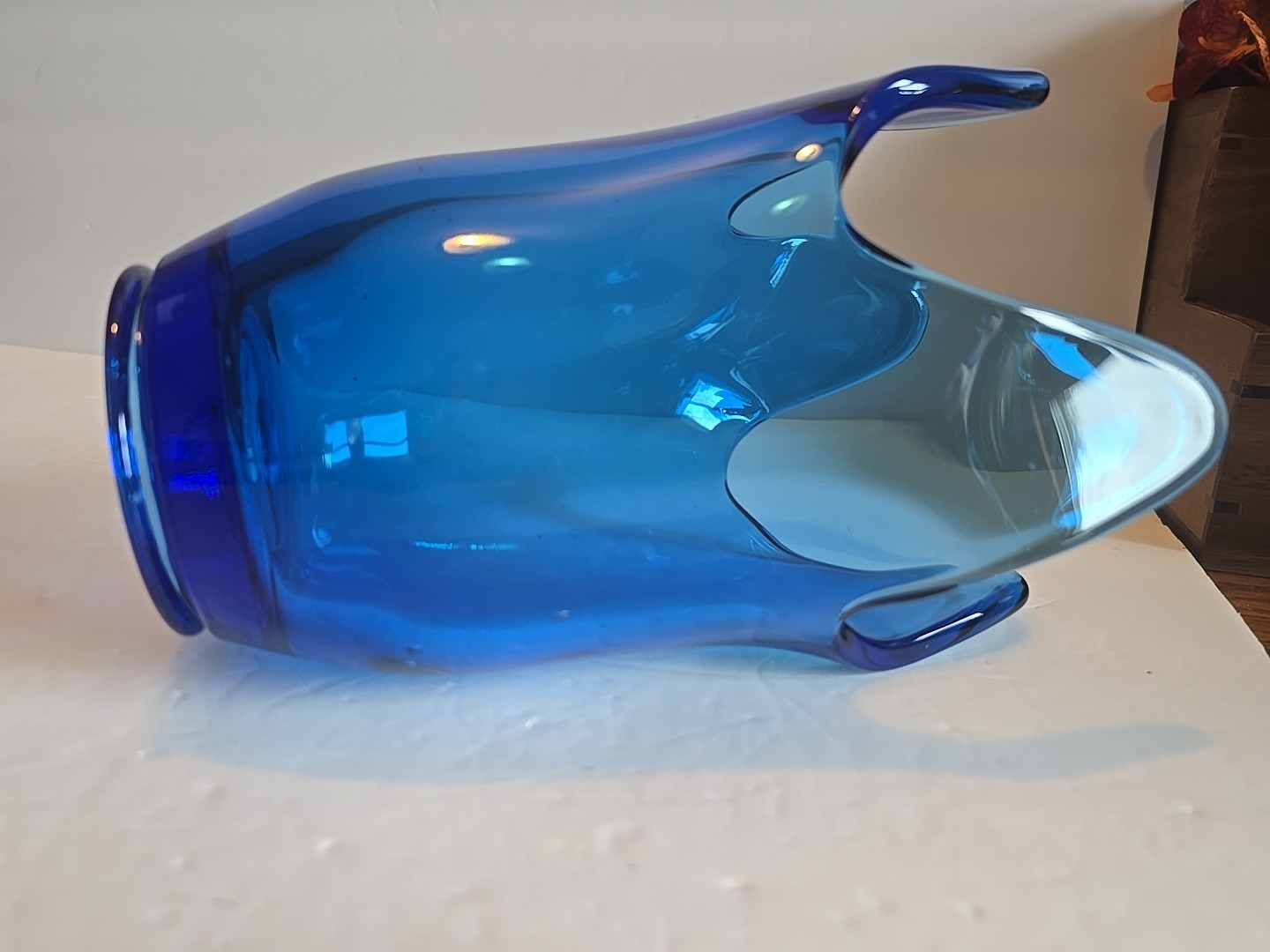 VTG Hand Crafted Coloura Vase HouzeX #6CV Sapphire Blue 4 Pronged Centerpiece