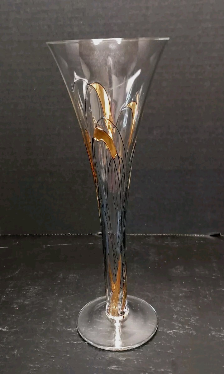 Luminescence Romania Hand Blown Glass Vase Abstract Mosaic Gold Accent 10″