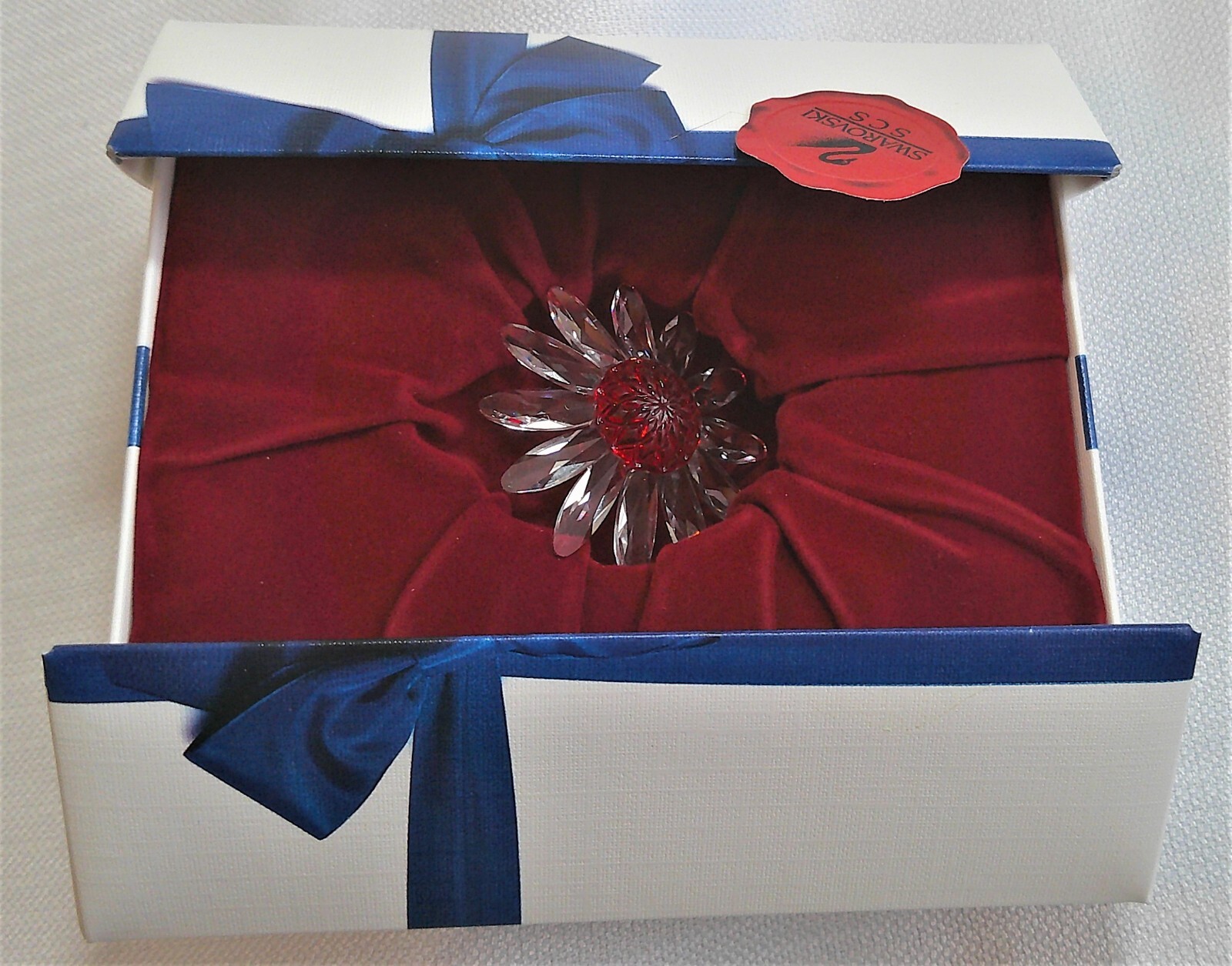 Swarovski SCS Crystal Marguerite Flower / Daisy Red & Clear in Original Box