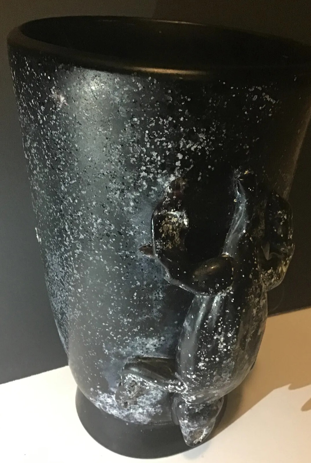 Vase Black & White Specks Stone 3D Alligator Heavy 8 1/2” Tall HTF OOAK