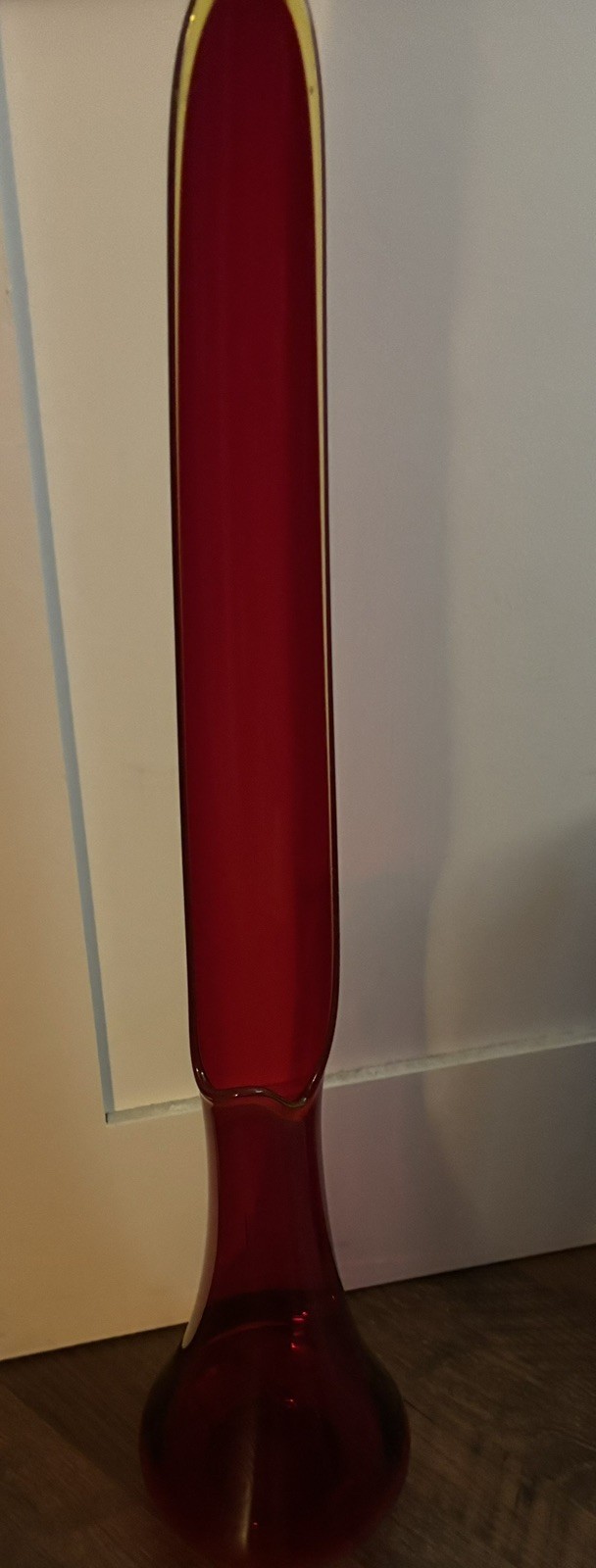 HUGE 36” L.E. Smith Swung Stretch Glass MCM Fat Bottom Floor Vase Amberina RARE