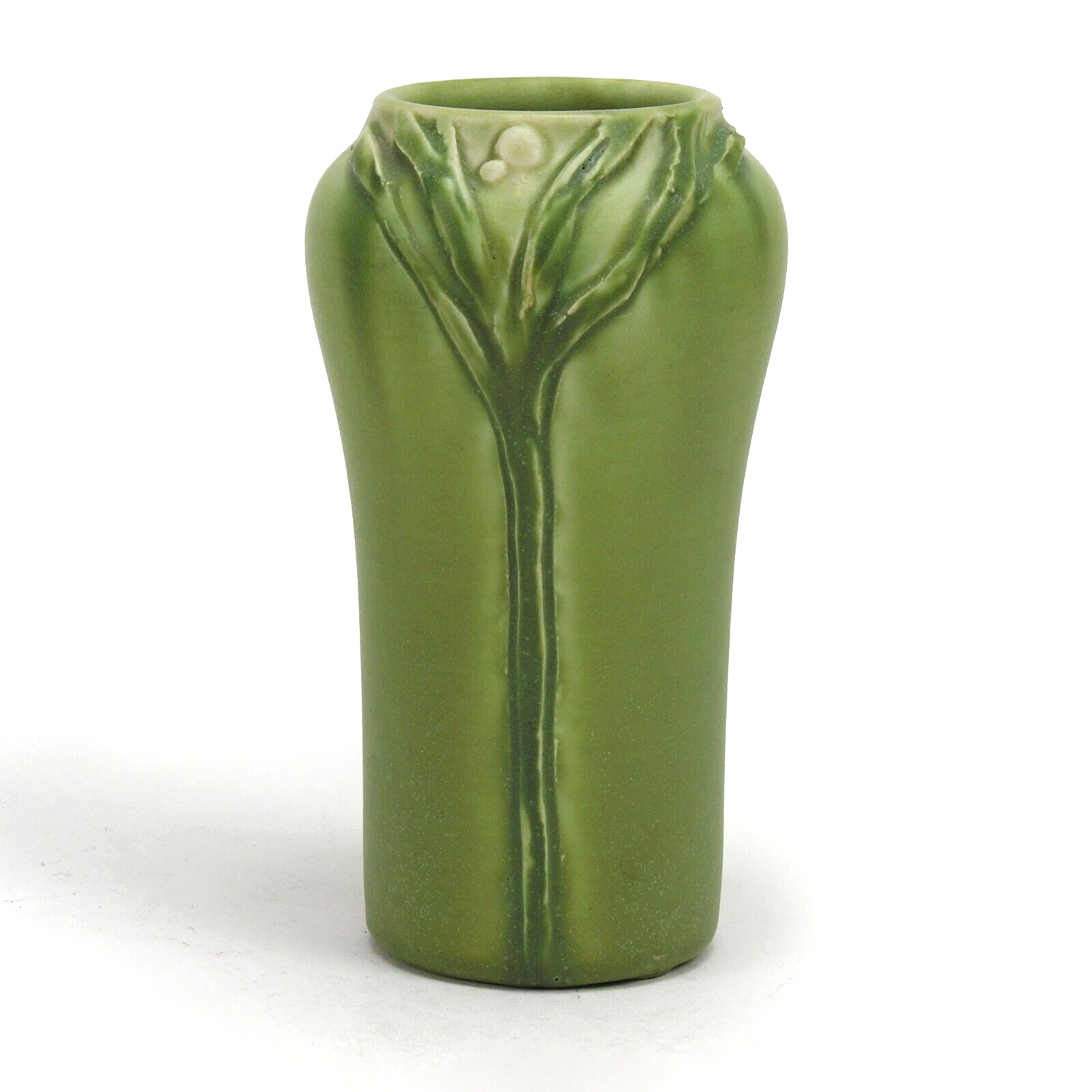 Rookwood Pottery Orville Hicks carved matte green tree vase Arts & Crafts ’07