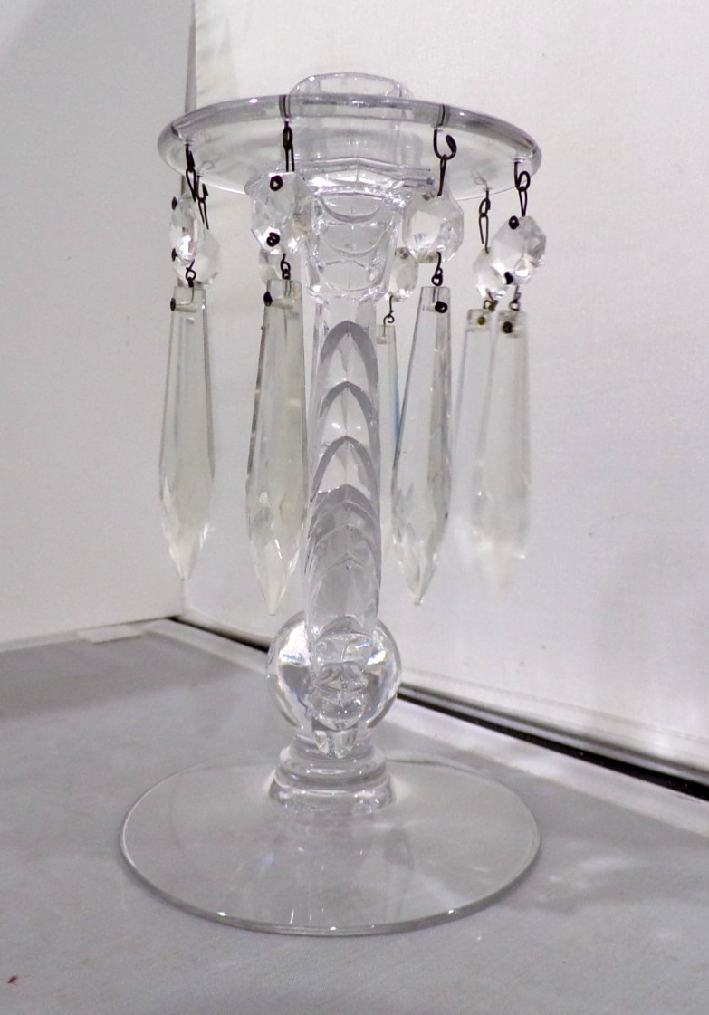Vintage Fostoria Flame Plume Baroque Feather Candle Holder 8 Prisms
