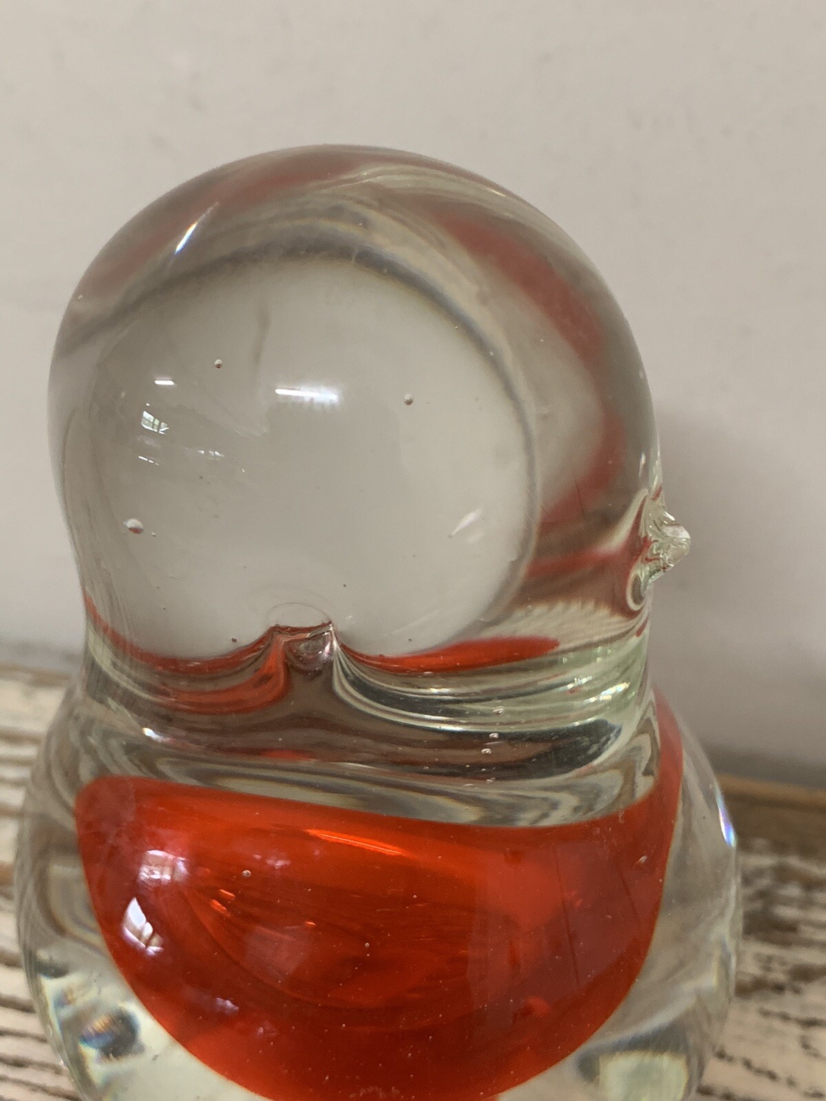 VTG 1966 Hong Horizons Japan Hand Blown Glass Bird W/Orange Bubble Paper Weight