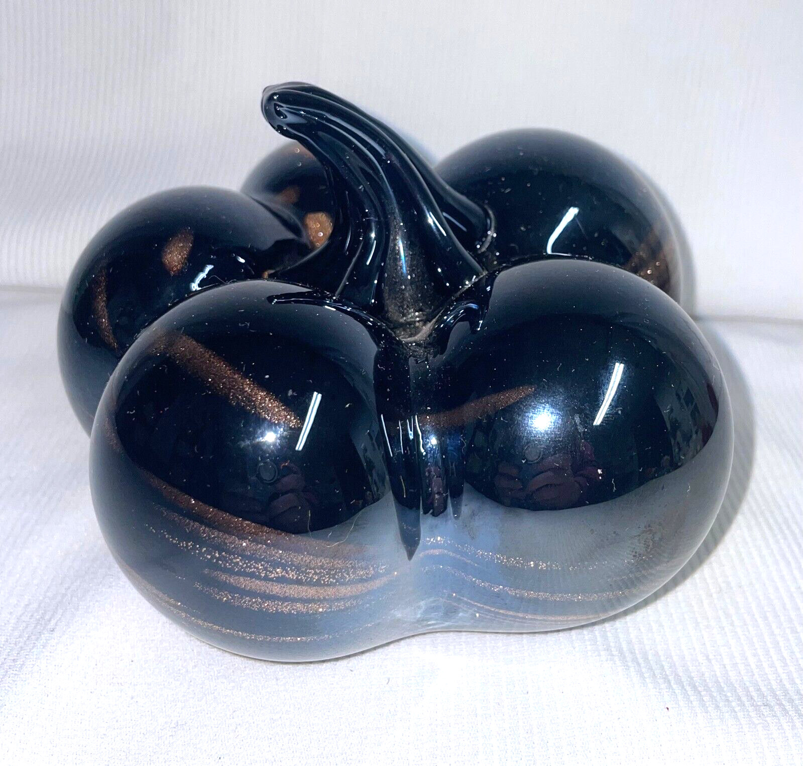 Solid Black Glass Rose Gold Swirl Glitter Hand Blown Pumpkin Goard Multi Purpose