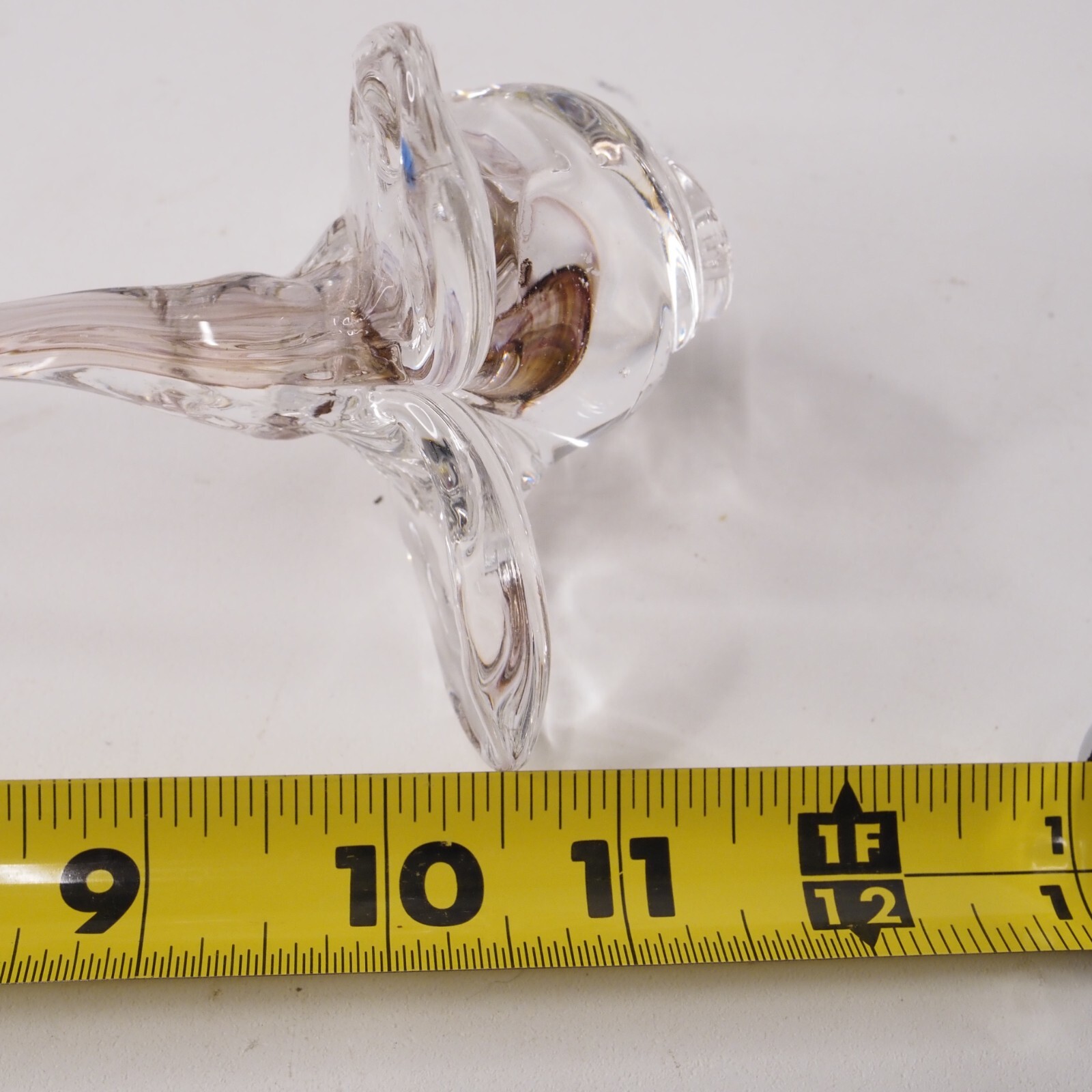 Art Glass Long Stem Clear Rose Flower 12″ 3 Petal, Hand Blown Swirls