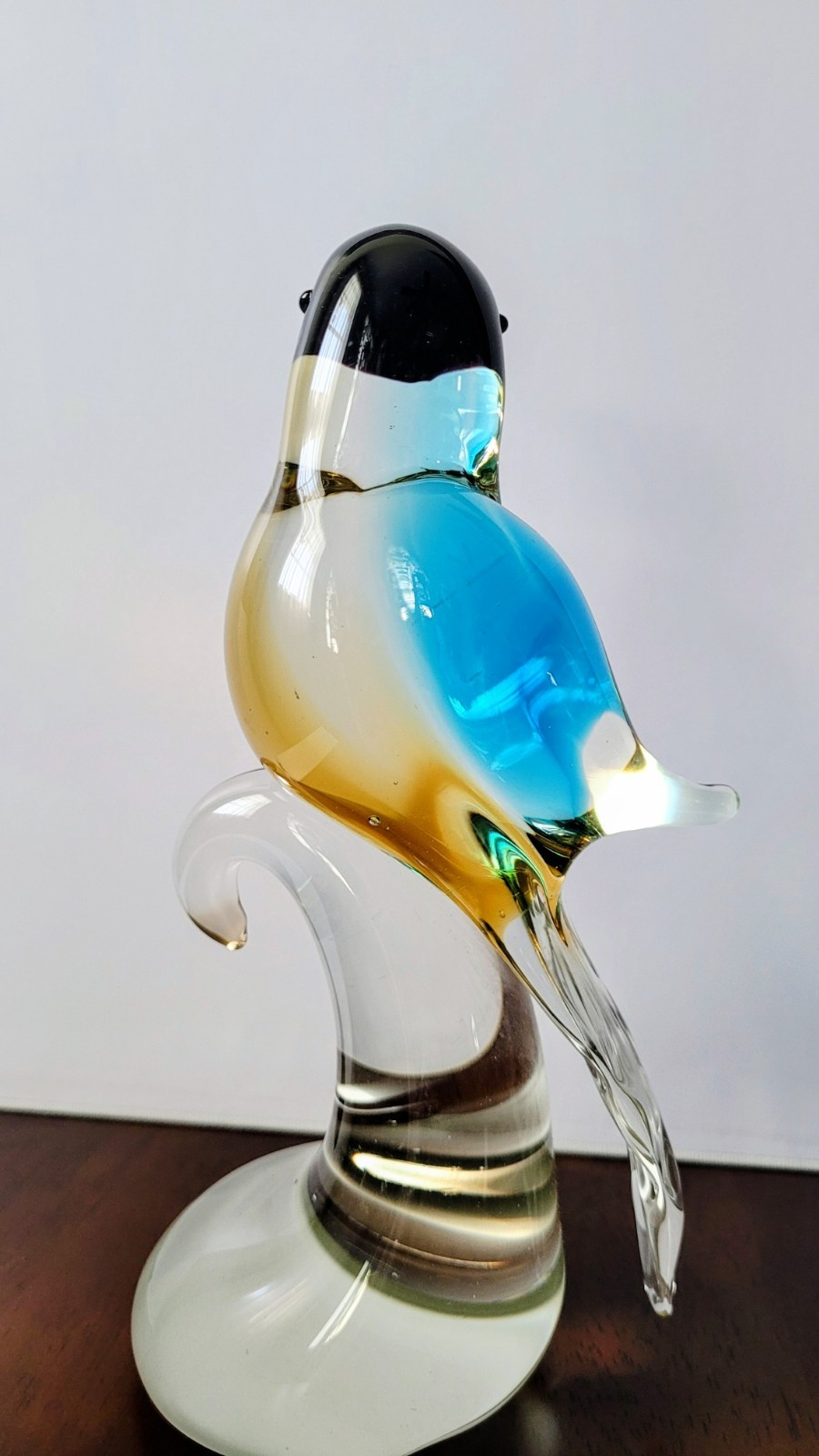 Vintage Murano/ Murano-Style Art Glass Toucan- Pretty Aqua & Amber Sommerso 8″H