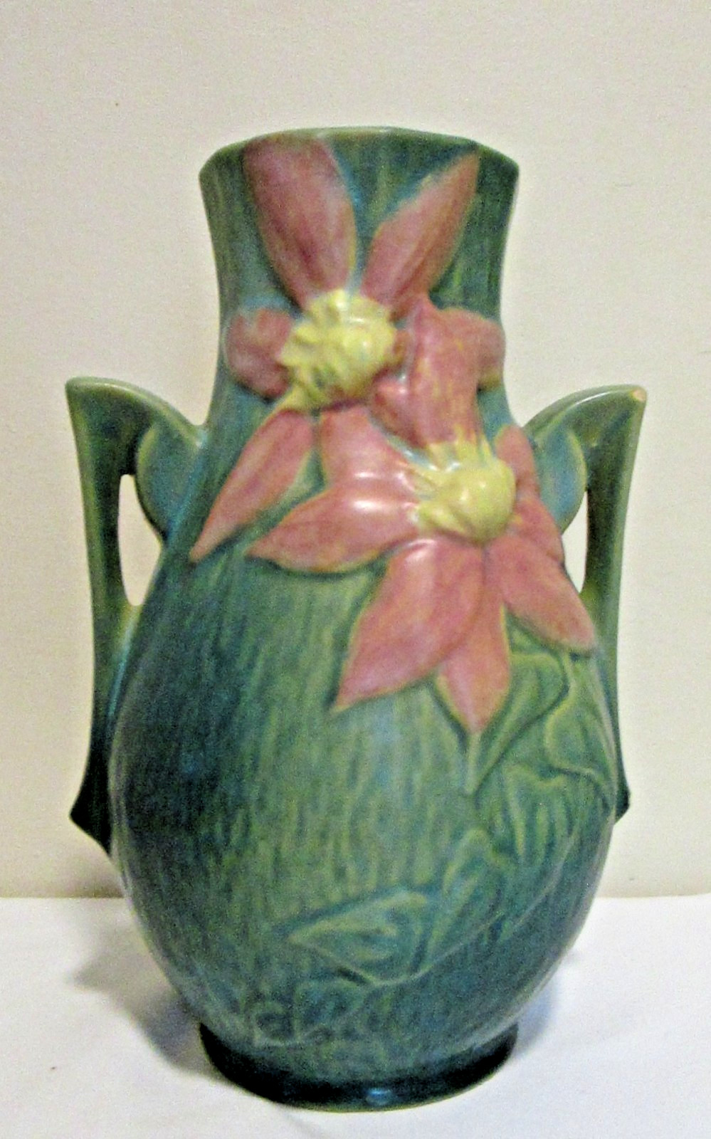 Roseville Pottery 8” VASE Clematis, Forest Green 108-8